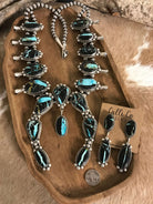 The Borrego Grande Squash Blossom Necklace Set-Necklaces-Calli Co., Turquoise and Silver Jewelry, Native American Handmade, Zuni Tribe, Navajo Tribe, Brock Texas