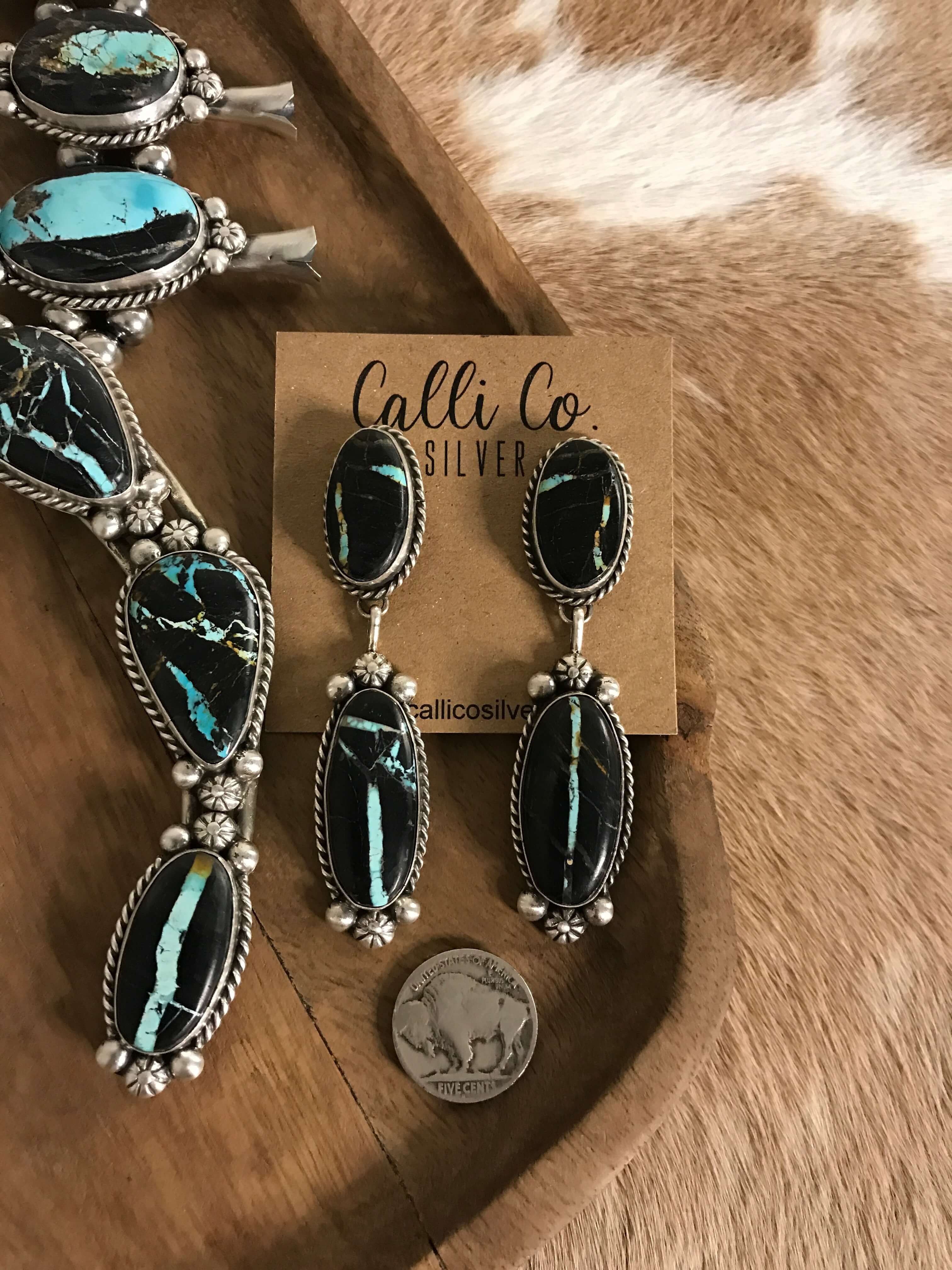 The Borrego Grande Squash Blossom Necklace Set-Necklaces-Calli Co., Turquoise and Silver Jewelry, Native American Handmade, Zuni Tribe, Navajo Tribe, Brock Texas