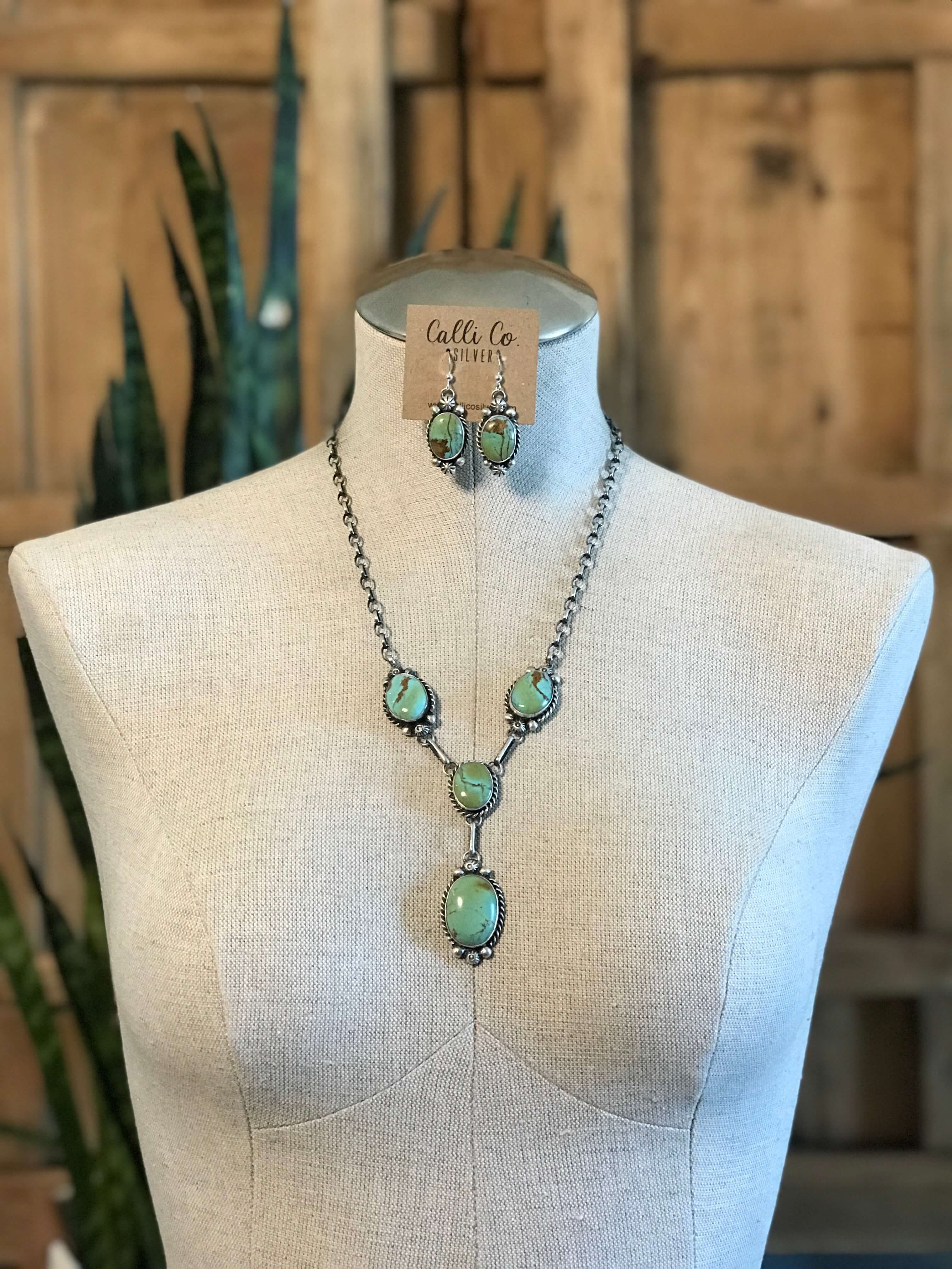 The Copeland Lariat Necklace Set, 1-Necklaces-Calli Co., Turquoise and Silver Jewelry, Native American Handmade, Zuni Tribe, Navajo Tribe, Brock Texas