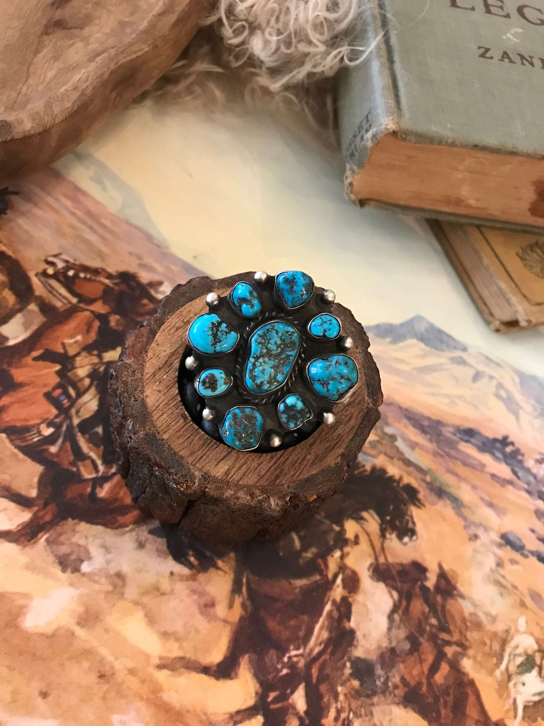 The Van Alstyne Cluster Ring 1, Adjustable-Rings-Calli Co., Turquoise and Silver Jewelry, Native American Handmade, Zuni Tribe, Navajo Tribe, Brock Texas