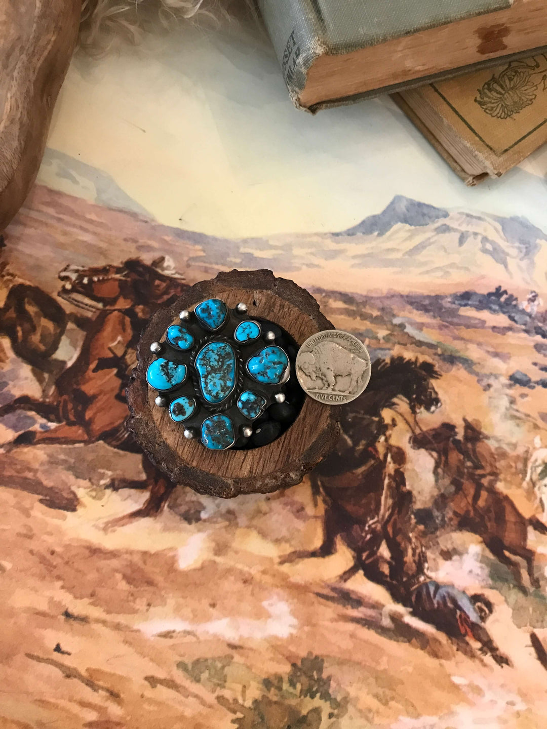 The Van Alstyne Cluster Ring 1, Adjustable-Rings-Calli Co., Turquoise and Silver Jewelry, Native American Handmade, Zuni Tribe, Navajo Tribe, Brock Texas
