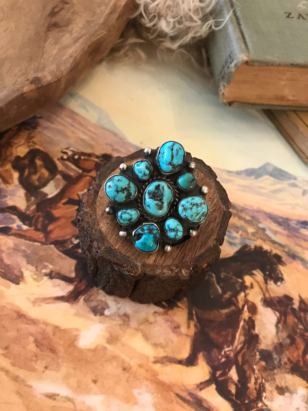 The Van Alstyne Cluster Ring 2, Adjustable-Rings-Calli Co., Turquoise and Silver Jewelry, Native American Handmade, Zuni Tribe, Navajo Tribe, Brock Texas