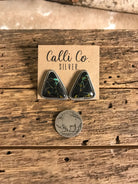 The Black Jack Studs, 2-Earrings-Calli Co., Turquoise and Silver Jewelry, Native American Handmade, Zuni Tribe, Navajo Tribe, Brock Texas