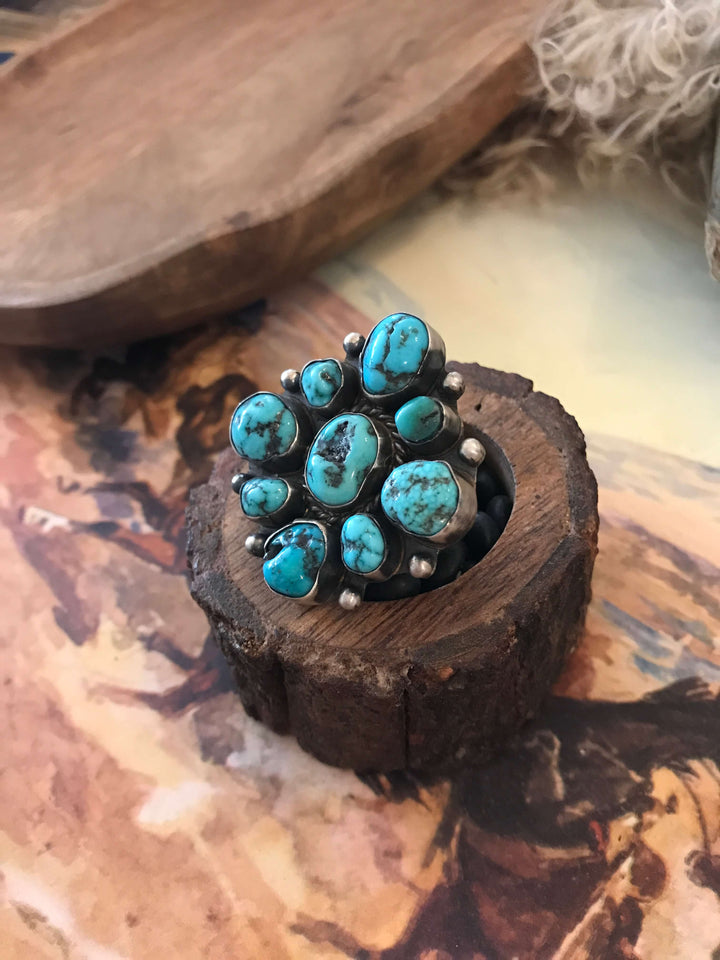 The Van Alstyne Cluster Ring 2, Adjustable-Rings-Calli Co., Turquoise and Silver Jewelry, Native American Handmade, Zuni Tribe, Navajo Tribe, Brock Texas