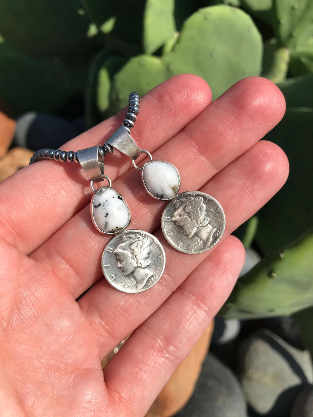 The Dime Pendant in White Buffalo-Pendants-Calli Co., Turquoise and Silver Jewelry, Native American Handmade, Zuni Tribe, Navajo Tribe, Brock Texas