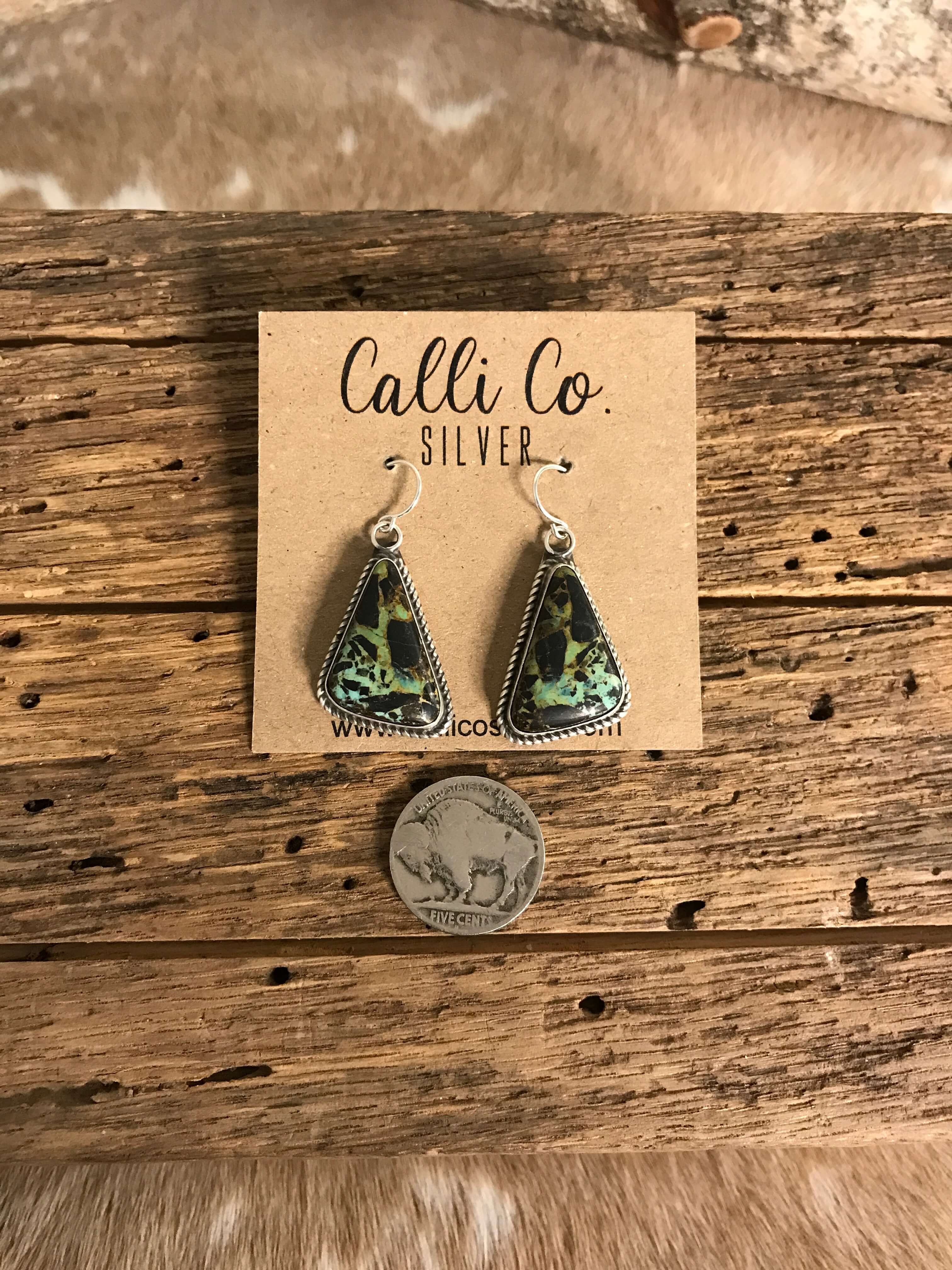 The Black Jack Dangles, 3-Earrings-Calli Co., Turquoise and Silver Jewelry, Native American Handmade, Zuni Tribe, Navajo Tribe, Brock Texas