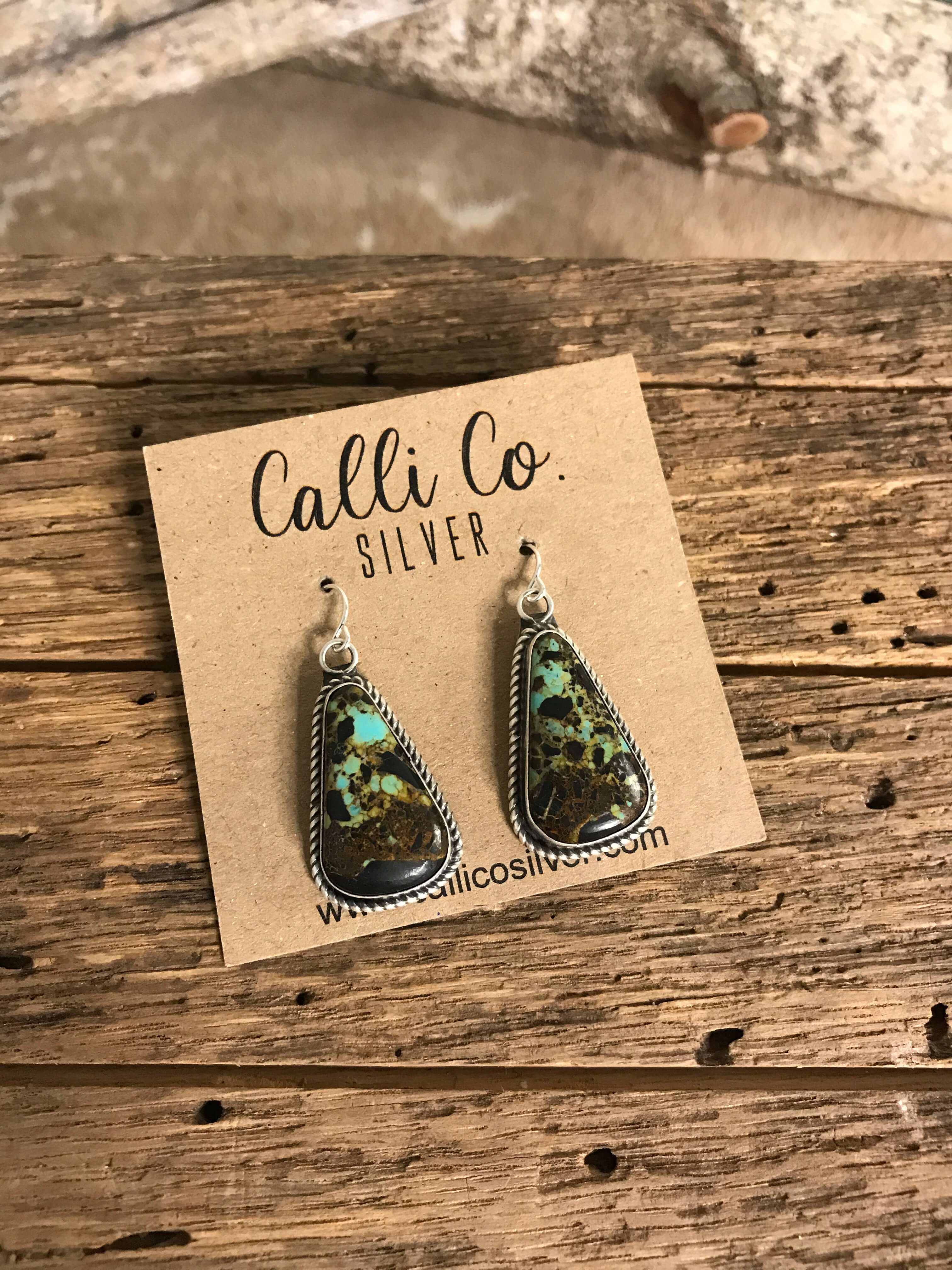 The Black Jack Dangles, 6-Earrings-Calli Co., Turquoise and Silver Jewelry, Native American Handmade, Zuni Tribe, Navajo Tribe, Brock Texas