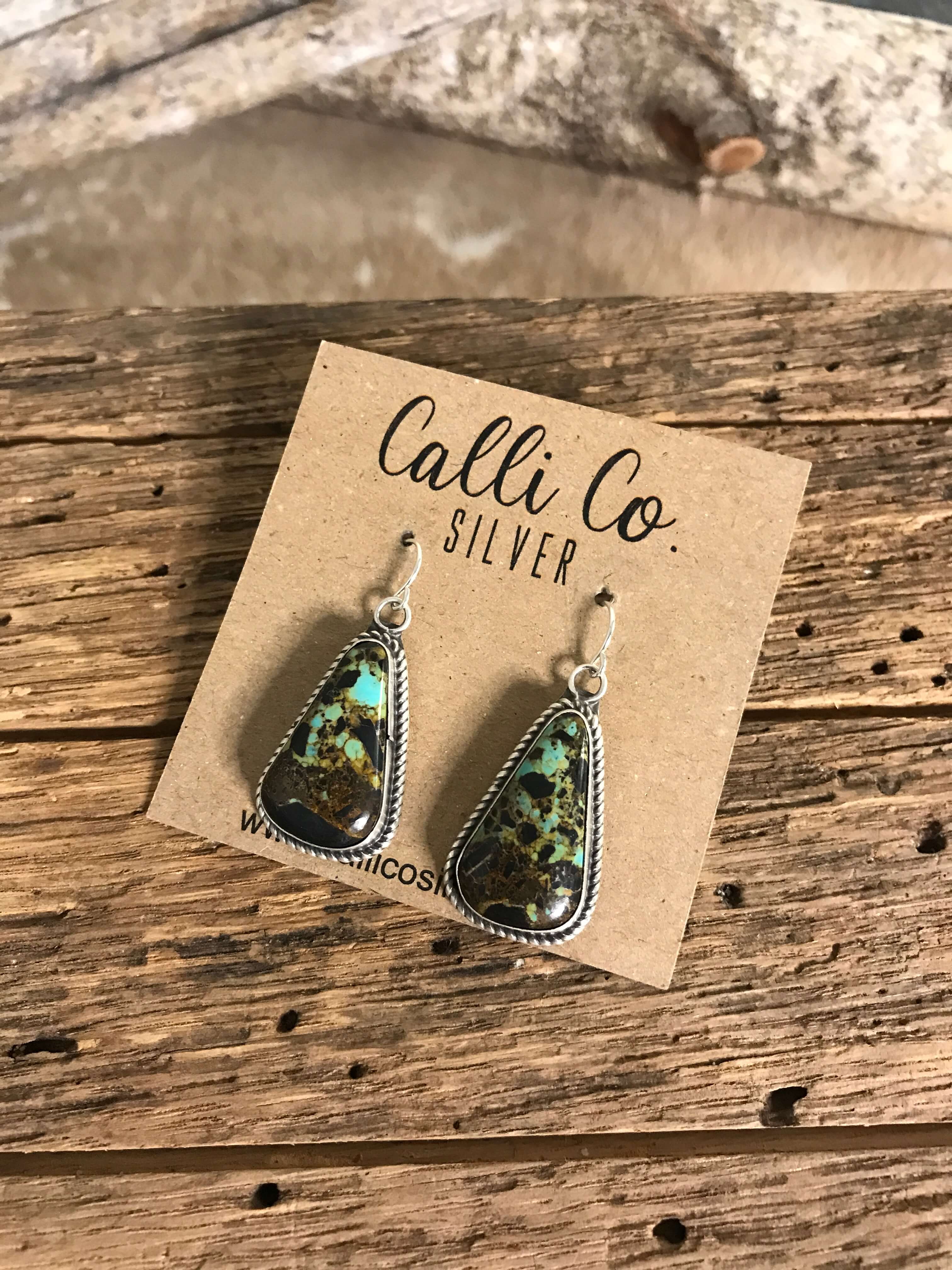 The Black Jack Dangles, 6-Earrings-Calli Co., Turquoise and Silver Jewelry, Native American Handmade, Zuni Tribe, Navajo Tribe, Brock Texas