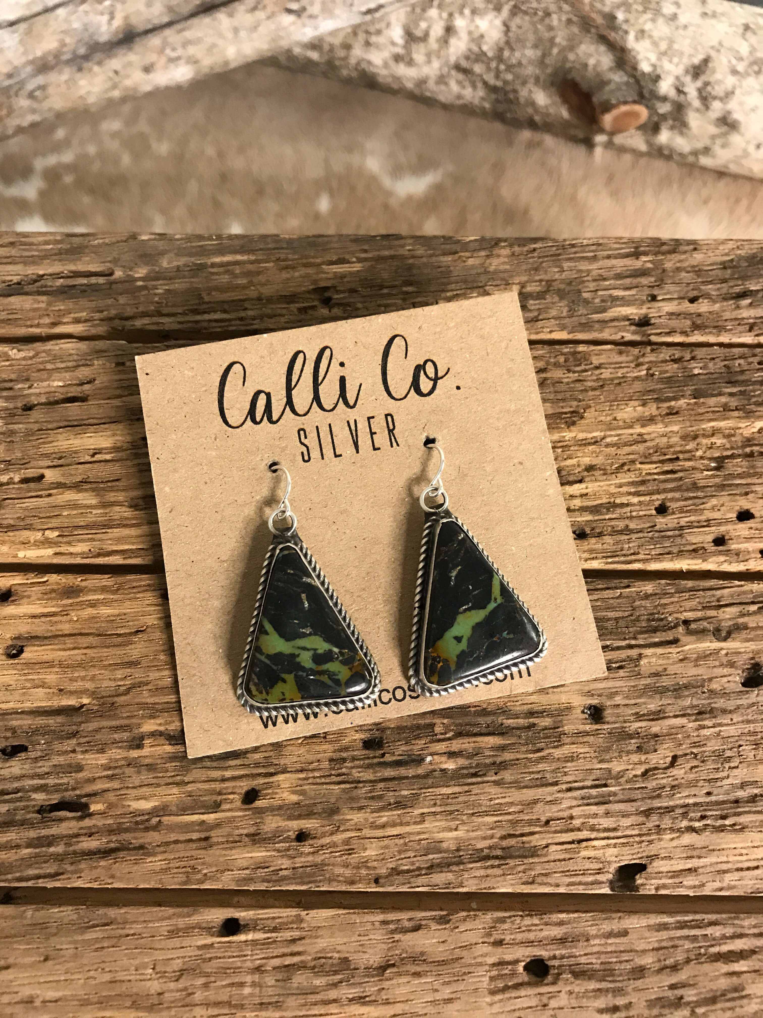 The Black Jack Dangles, 7-Earrings-Calli Co., Turquoise and Silver Jewelry, Native American Handmade, Zuni Tribe, Navajo Tribe, Brock Texas