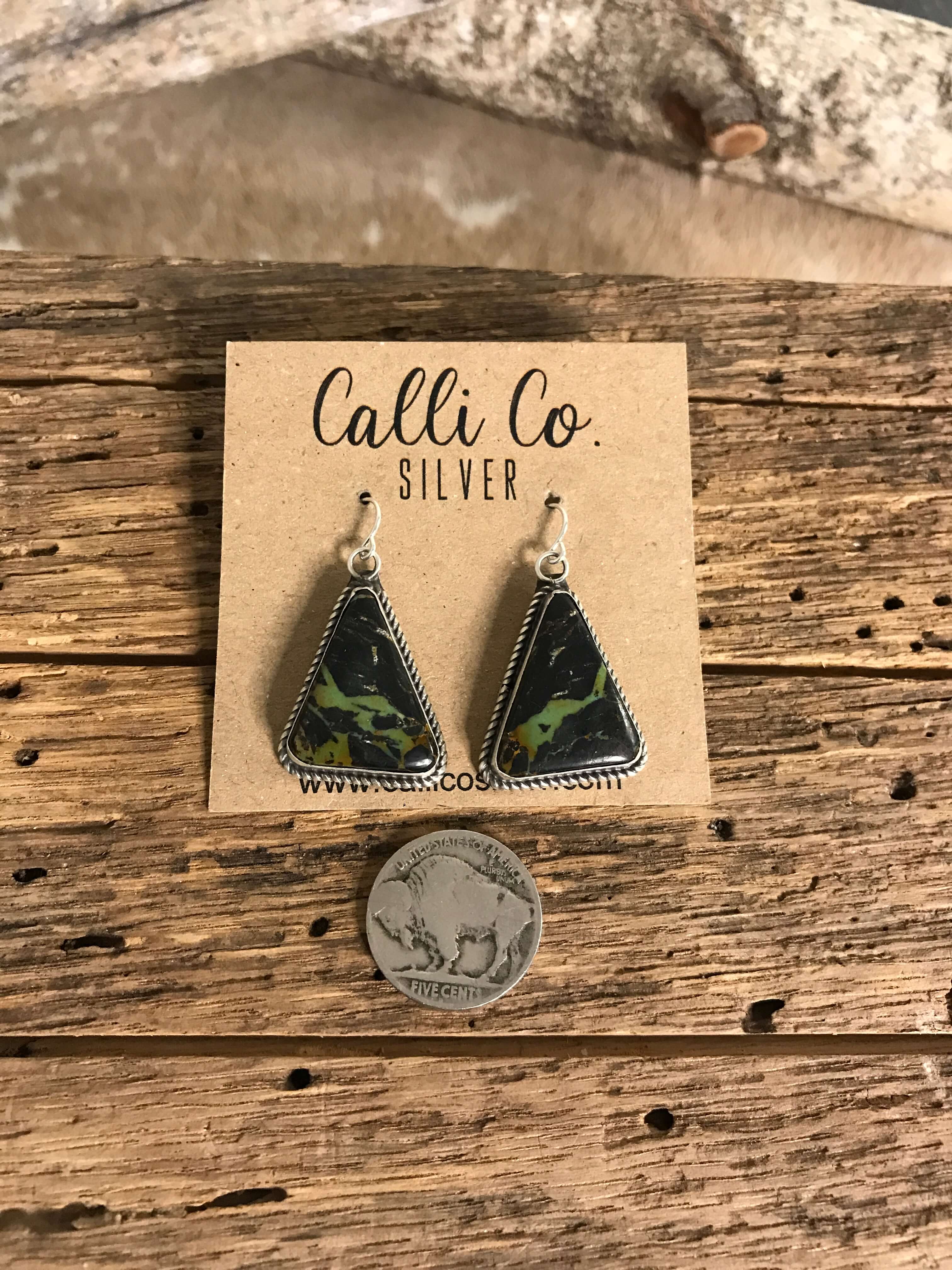 The Black Jack Dangles, 7-Earrings-Calli Co., Turquoise and Silver Jewelry, Native American Handmade, Zuni Tribe, Navajo Tribe, Brock Texas