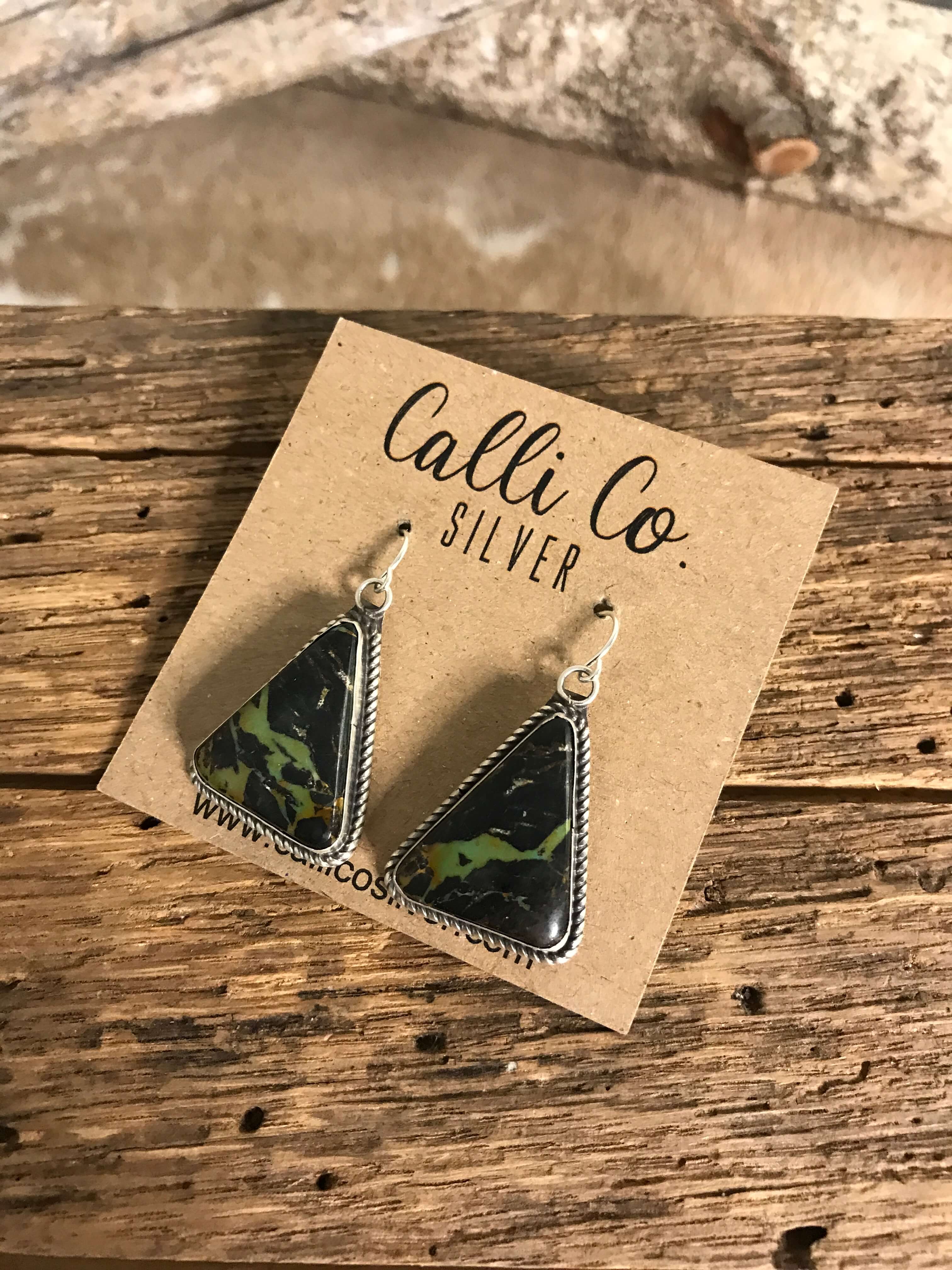 The Black Jack Dangles, 7-Earrings-Calli Co., Turquoise and Silver Jewelry, Native American Handmade, Zuni Tribe, Navajo Tribe, Brock Texas