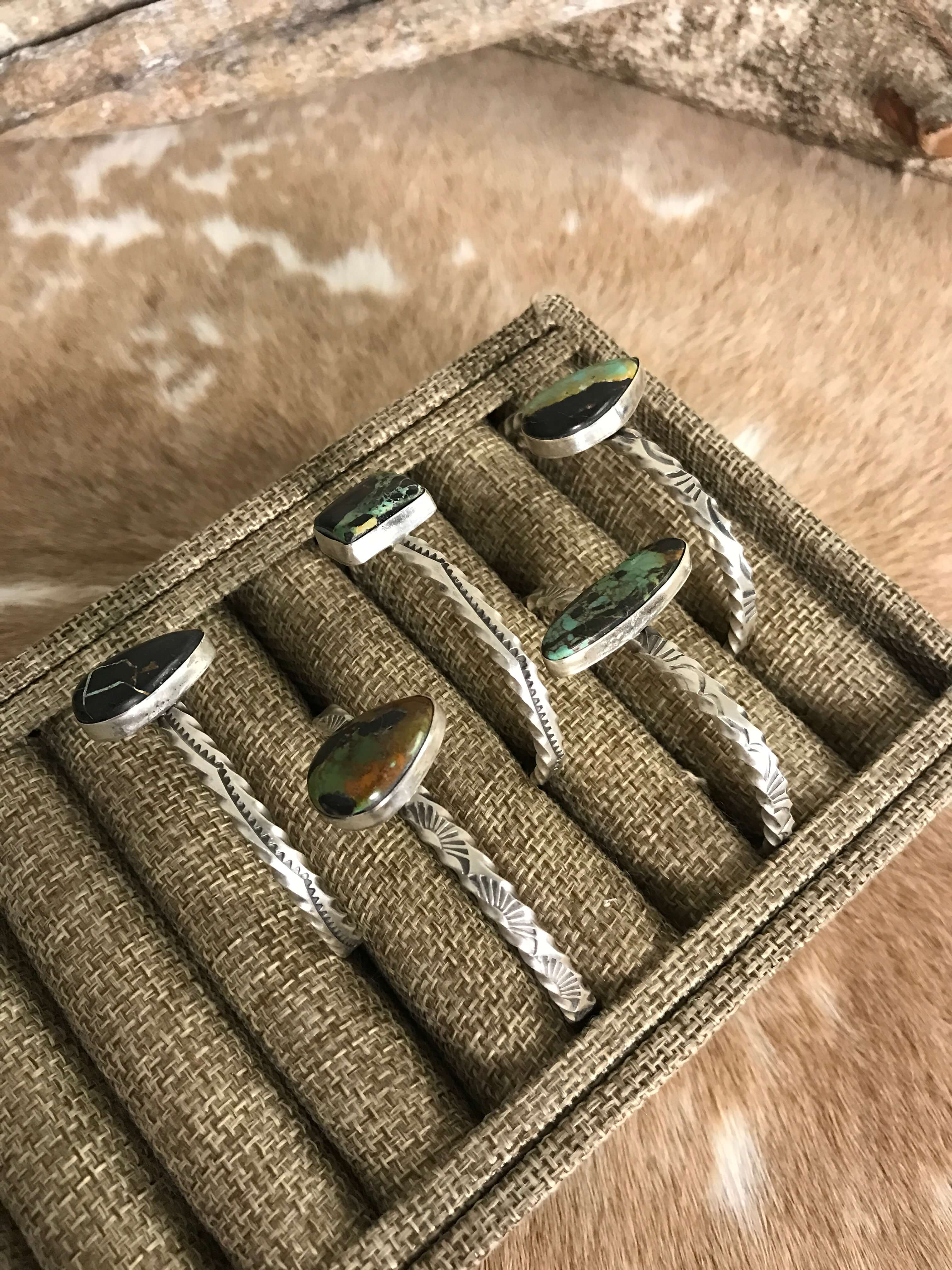 The Tetlin Black Jack Cuffs-Bracelets & Cuffs-Calli Co., Turquoise and Silver Jewelry, Native American Handmade, Zuni Tribe, Navajo Tribe, Brock Texas