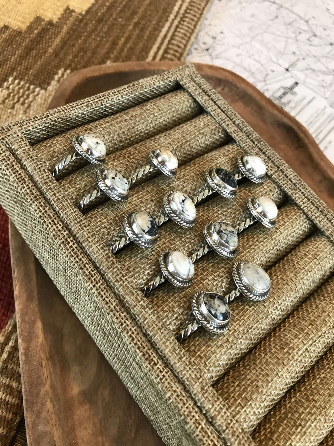 The Ronan White Buffalo Rings-Rings-Calli Co., Turquoise and Silver Jewelry, Native American Handmade, Zuni Tribe, Navajo Tribe, Brock Texas