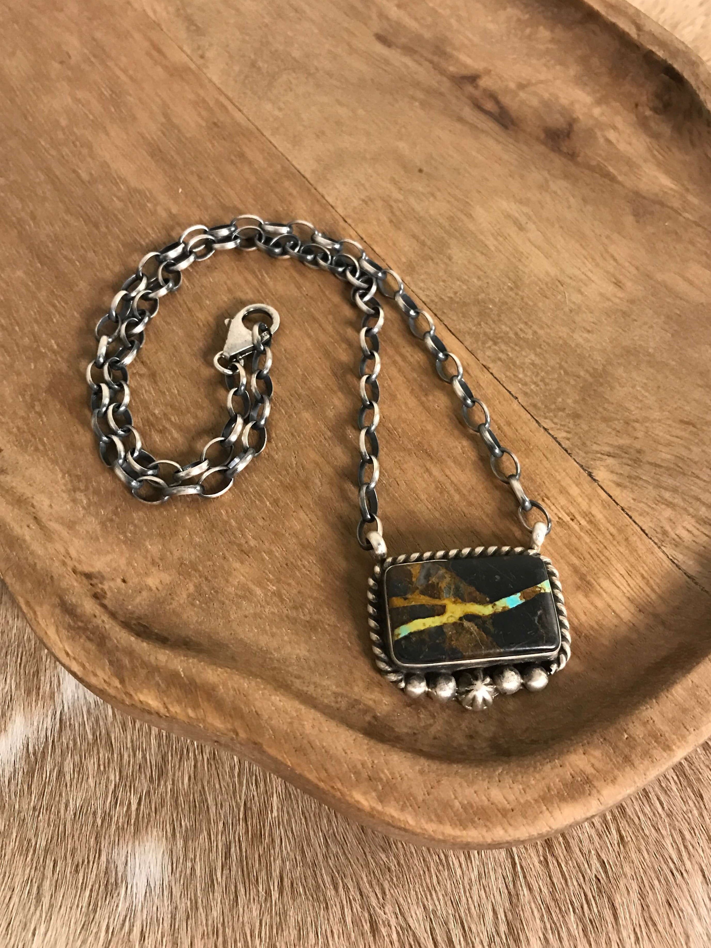 The Dellslow Black Jack Necklace, 1-Necklaces-Calli Co., Turquoise and Silver Jewelry, Native American Handmade, Zuni Tribe, Navajo Tribe, Brock Texas