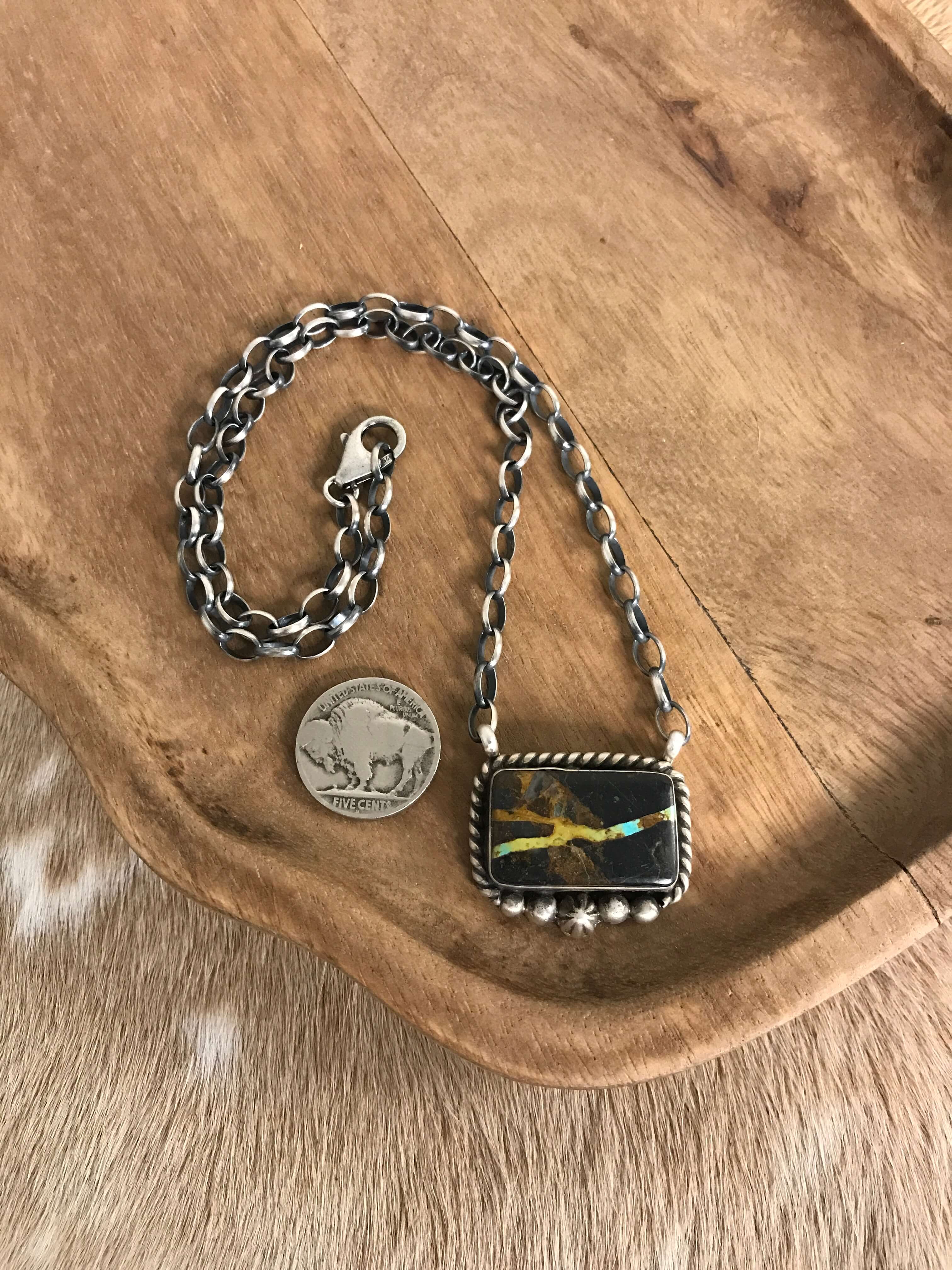 The Dellslow Black Jack Necklace, 1-Necklaces-Calli Co., Turquoise and Silver Jewelry, Native American Handmade, Zuni Tribe, Navajo Tribe, Brock Texas