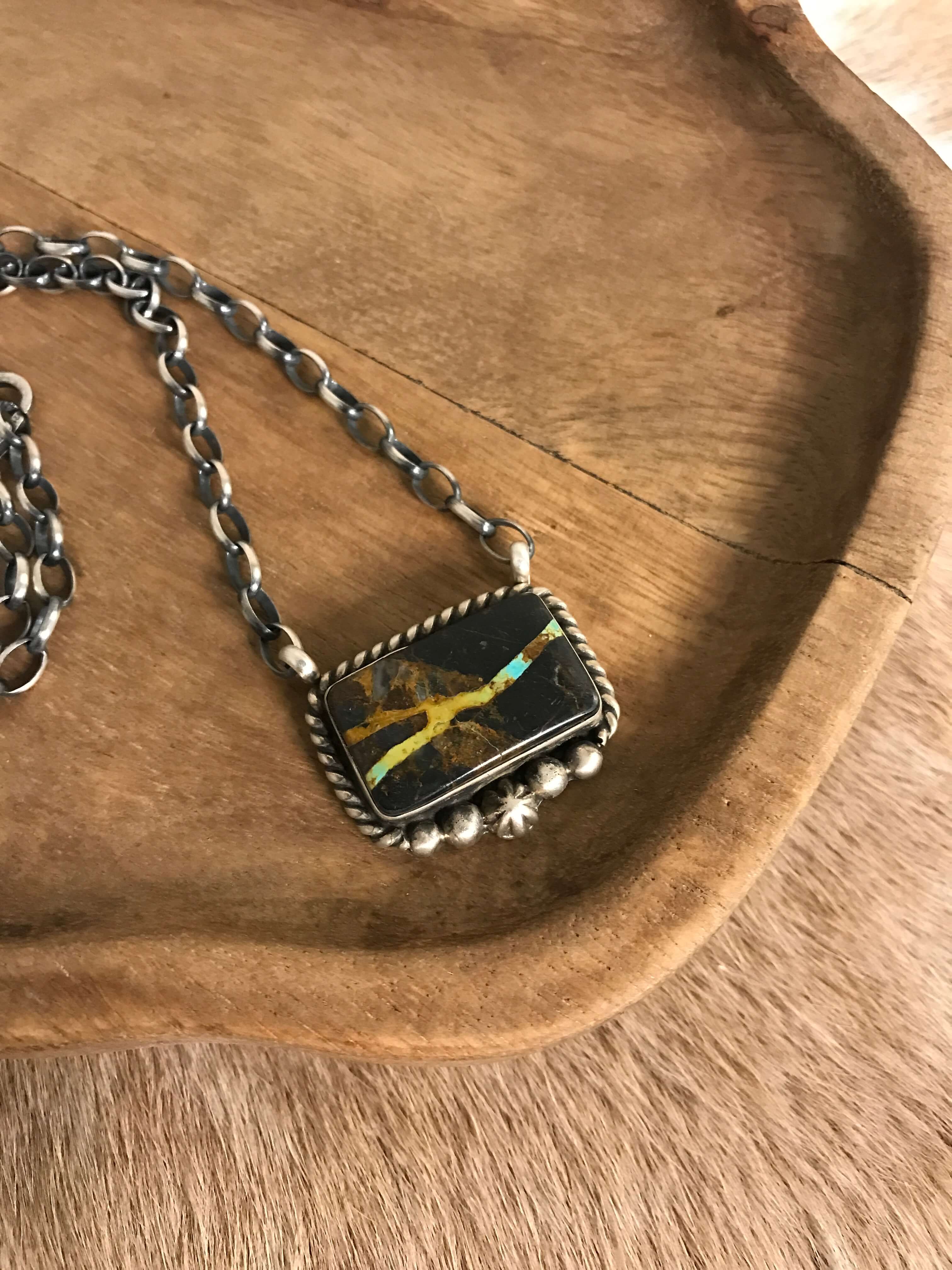 The Dellslow Black Jack Necklace, 1-Necklaces-Calli Co., Turquoise and Silver Jewelry, Native American Handmade, Zuni Tribe, Navajo Tribe, Brock Texas
