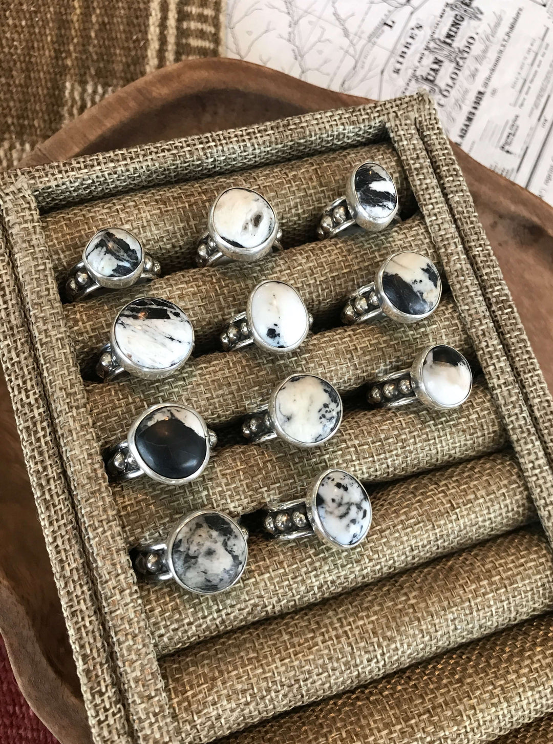 The Barranca White Buffalo Rings-Rings-Calli Co., Turquoise and Silver Jewelry, Native American Handmade, Zuni Tribe, Navajo Tribe, Brock Texas