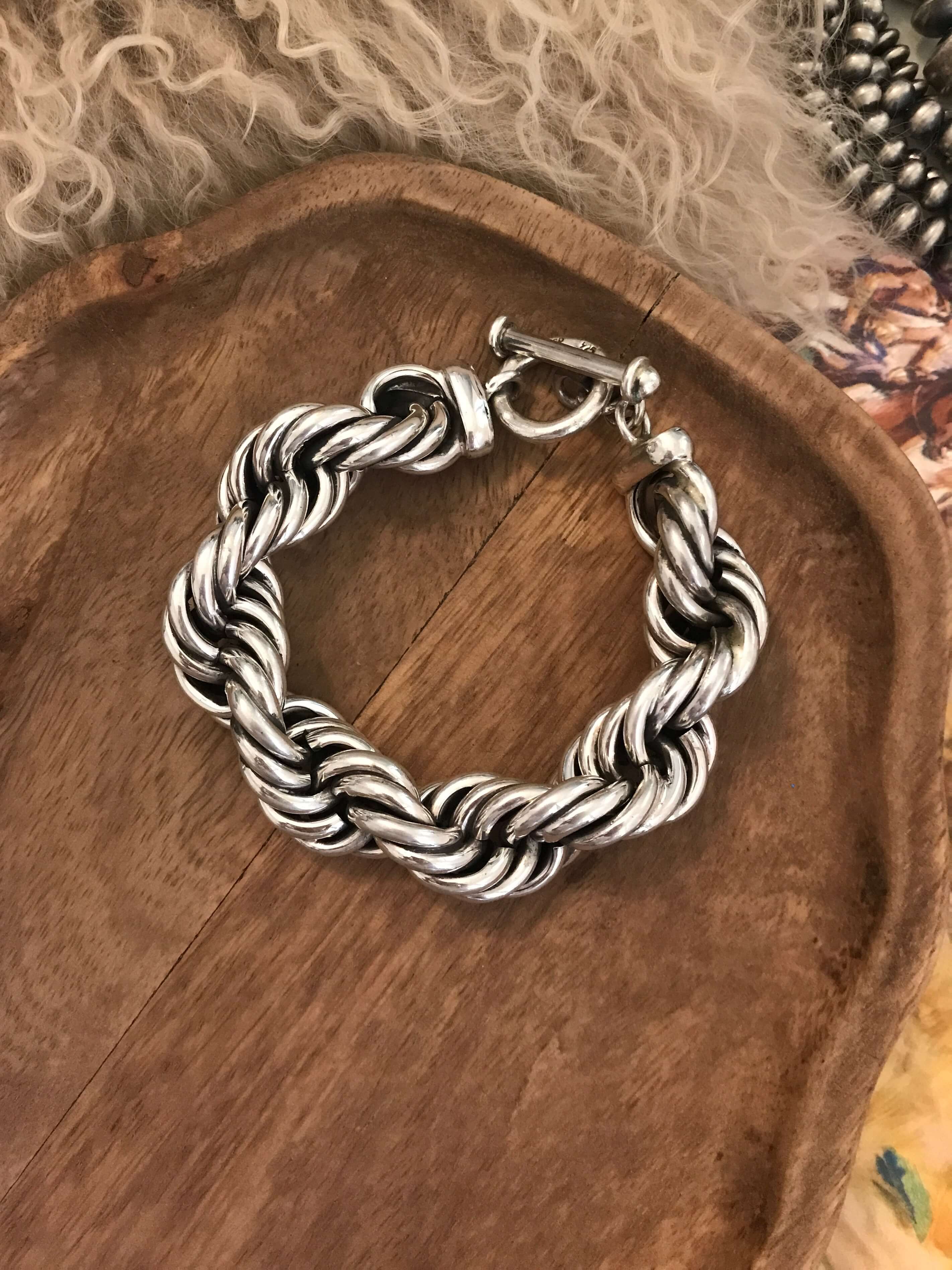 Vintage Onyx Sterling top Silver Twisted Rope Bracelet - 925