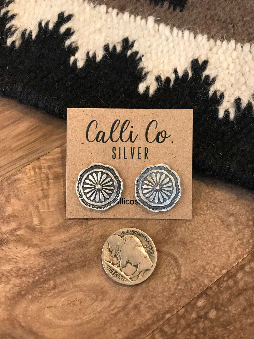The Ella Concho Earrings-Earrings-Calli Co., Turquoise and Silver Jewelry, Native American Handmade, Zuni Tribe, Navajo Tribe, Brock Texas