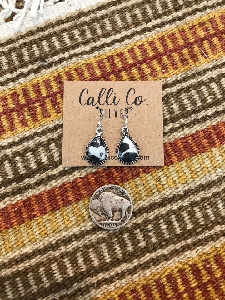 The White Buffalo Dangles, 7-Earrings-Calli Co., Turquoise and Silver Jewelry, Native American Handmade, Zuni Tribe, Navajo Tribe, Brock Texas