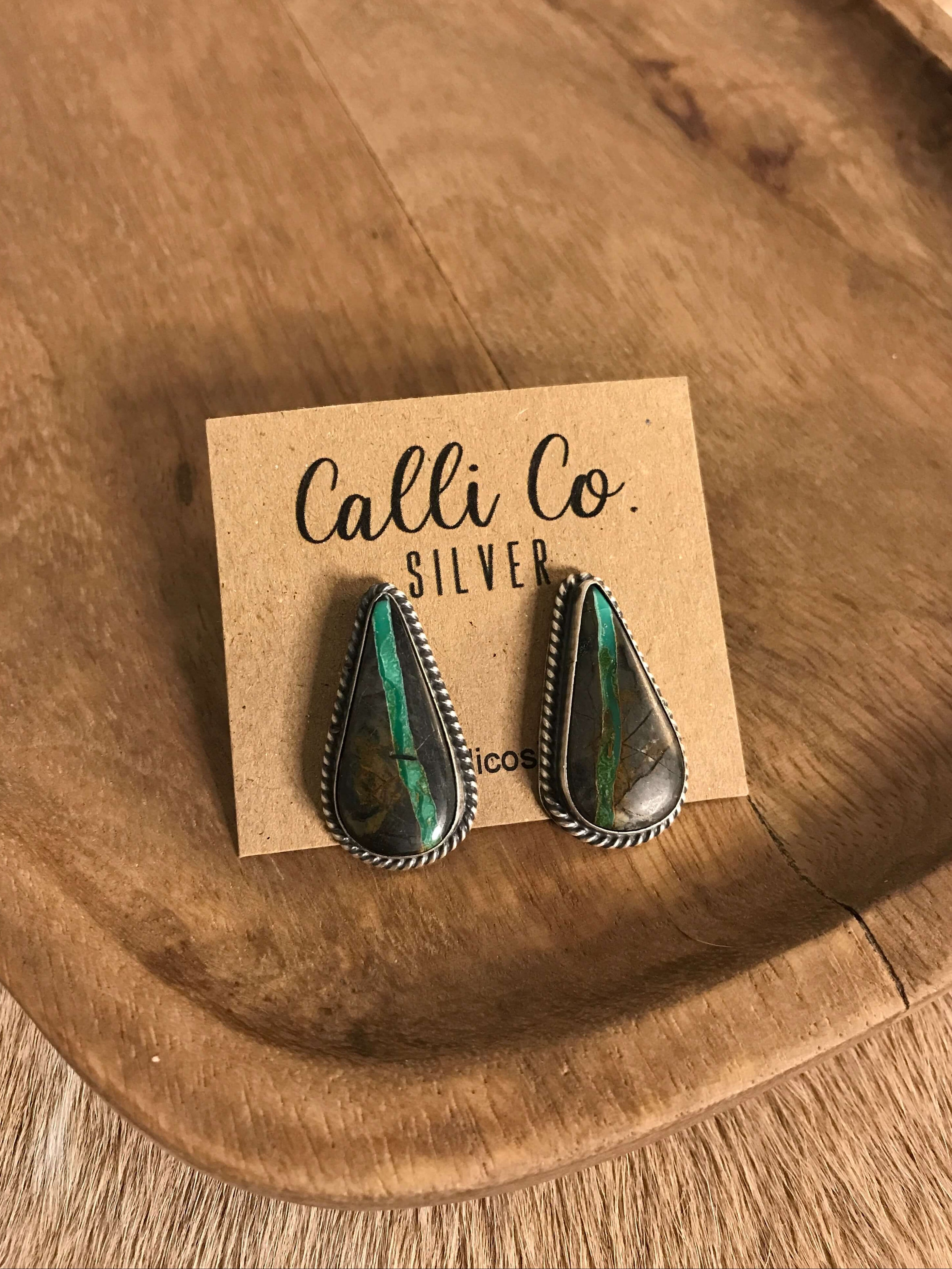 The Black Jack Studs, 8-Earrings-Calli Co., Turquoise and Silver Jewelry, Native American Handmade, Zuni Tribe, Navajo Tribe, Brock Texas