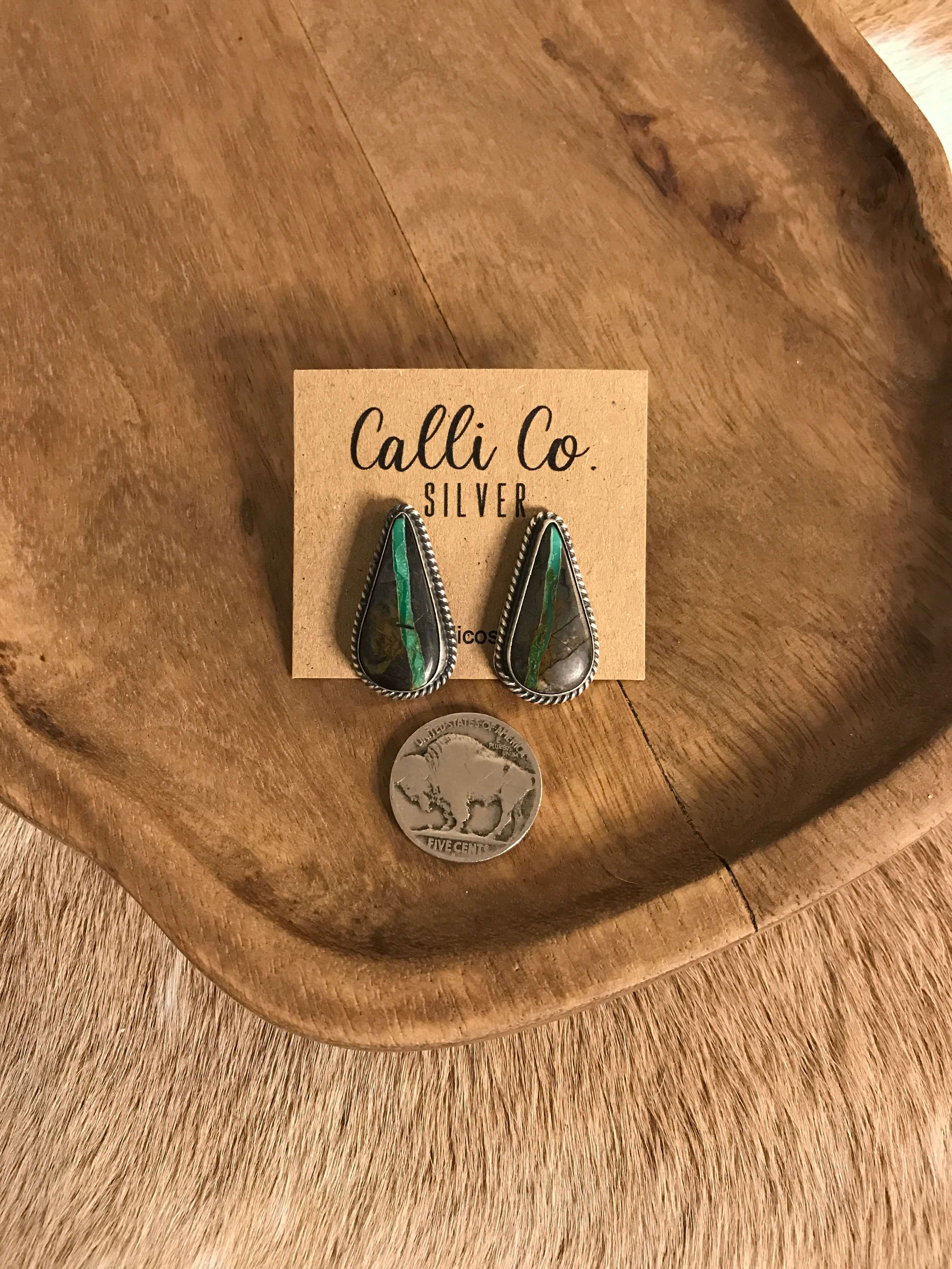 The Black Jack Studs, 8-Earrings-Calli Co., Turquoise and Silver Jewelry, Native American Handmade, Zuni Tribe, Navajo Tribe, Brock Texas