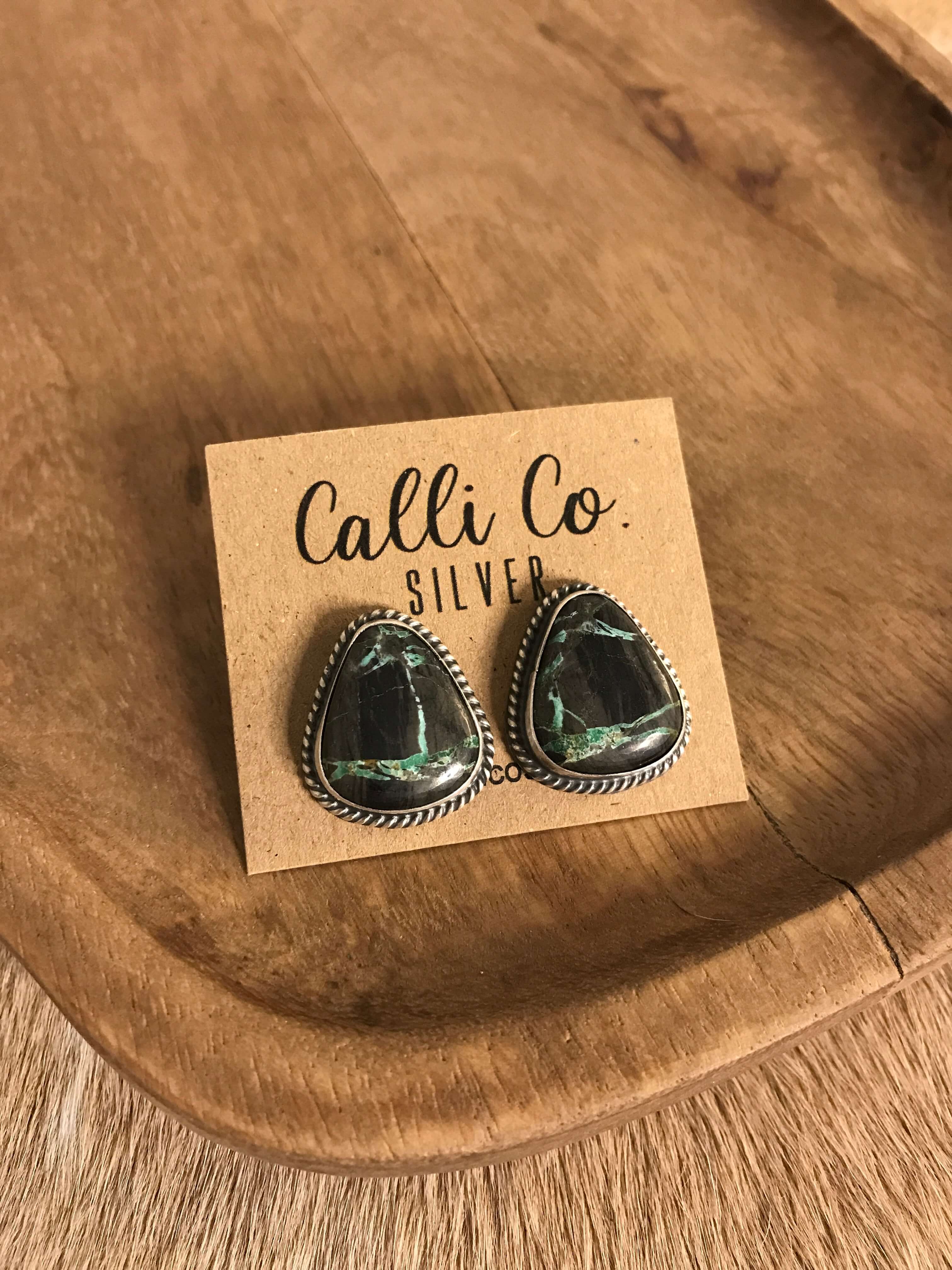 The Black Jack Studs, 9-Earrings-Calli Co., Turquoise and Silver Jewelry, Native American Handmade, Zuni Tribe, Navajo Tribe, Brock Texas