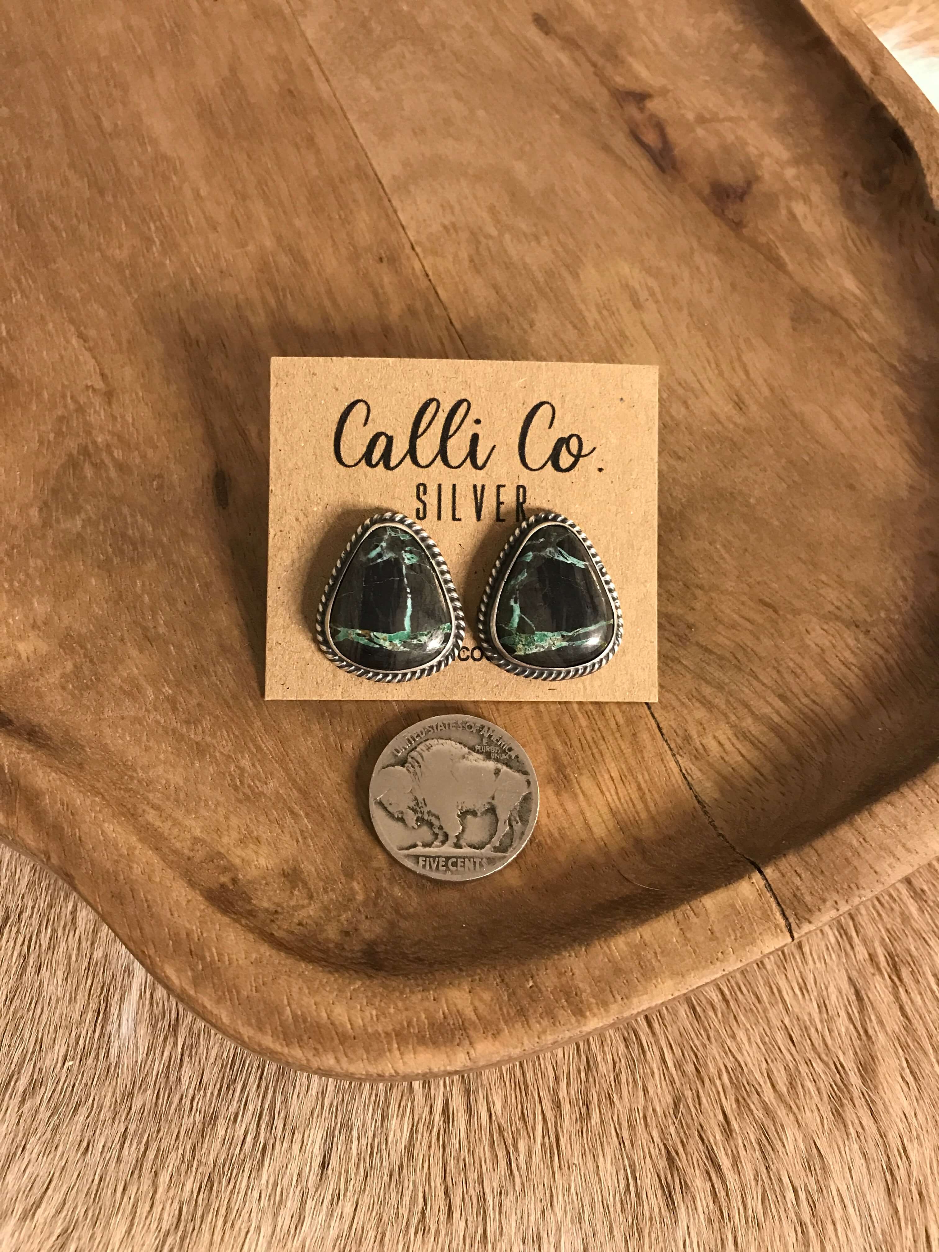 The Black Jack Studs, 9-Earrings-Calli Co., Turquoise and Silver Jewelry, Native American Handmade, Zuni Tribe, Navajo Tribe, Brock Texas