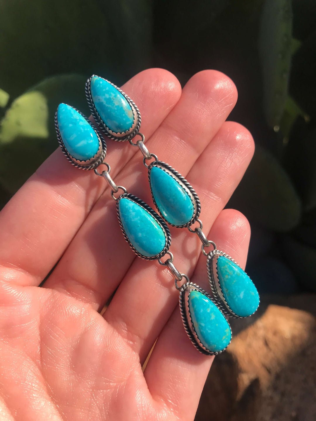 The 3 Stone Drop Earrings, 3-Earrings-Calli Co., Turquoise and Silver Jewelry, Native American Handmade, Zuni Tribe, Navajo Tribe, Brock Texas
