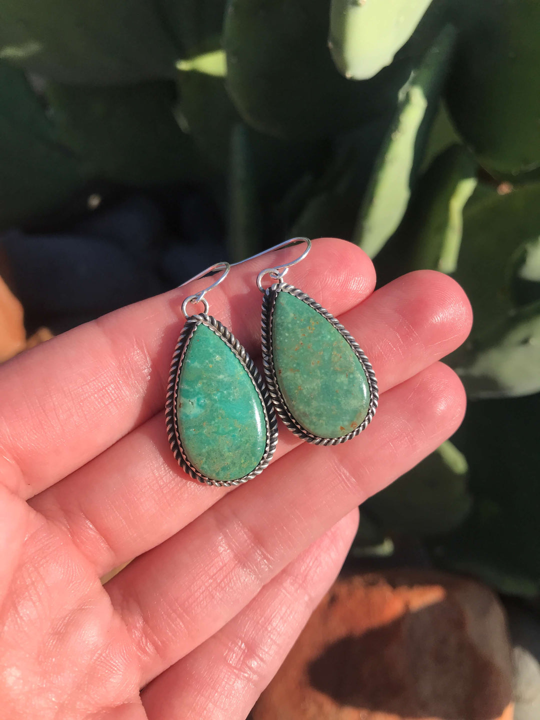 The Turquoise Dangle Earrings, 119-Earrings-Calli Co., Turquoise and Silver Jewelry, Native American Handmade, Zuni Tribe, Navajo Tribe, Brock Texas