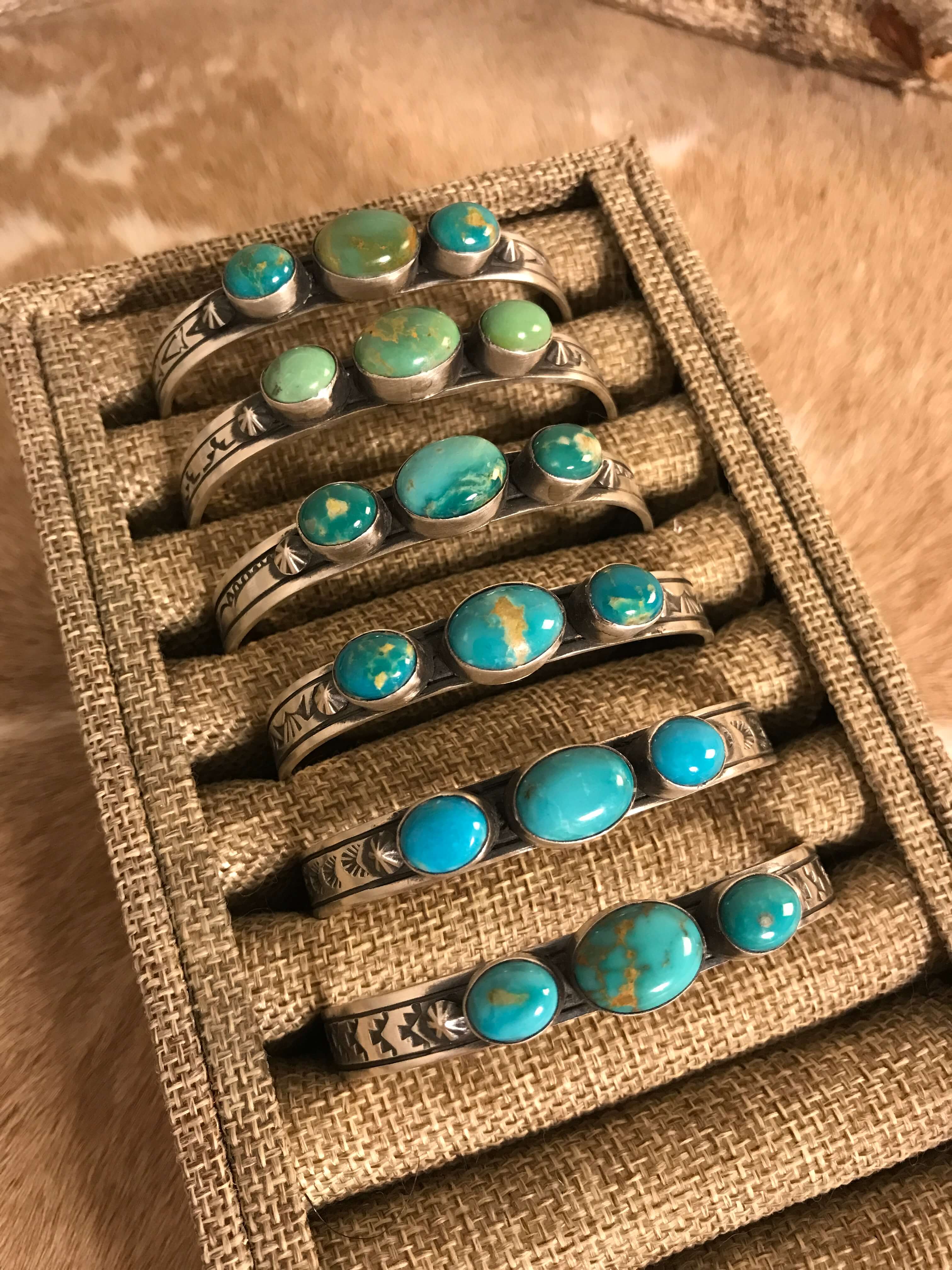 The Laurent Triple Stone Cuffs-Bracelets & Cuffs-Calli Co., Turquoise and Silver Jewelry, Native American Handmade, Zuni Tribe, Navajo Tribe, Brock Texas