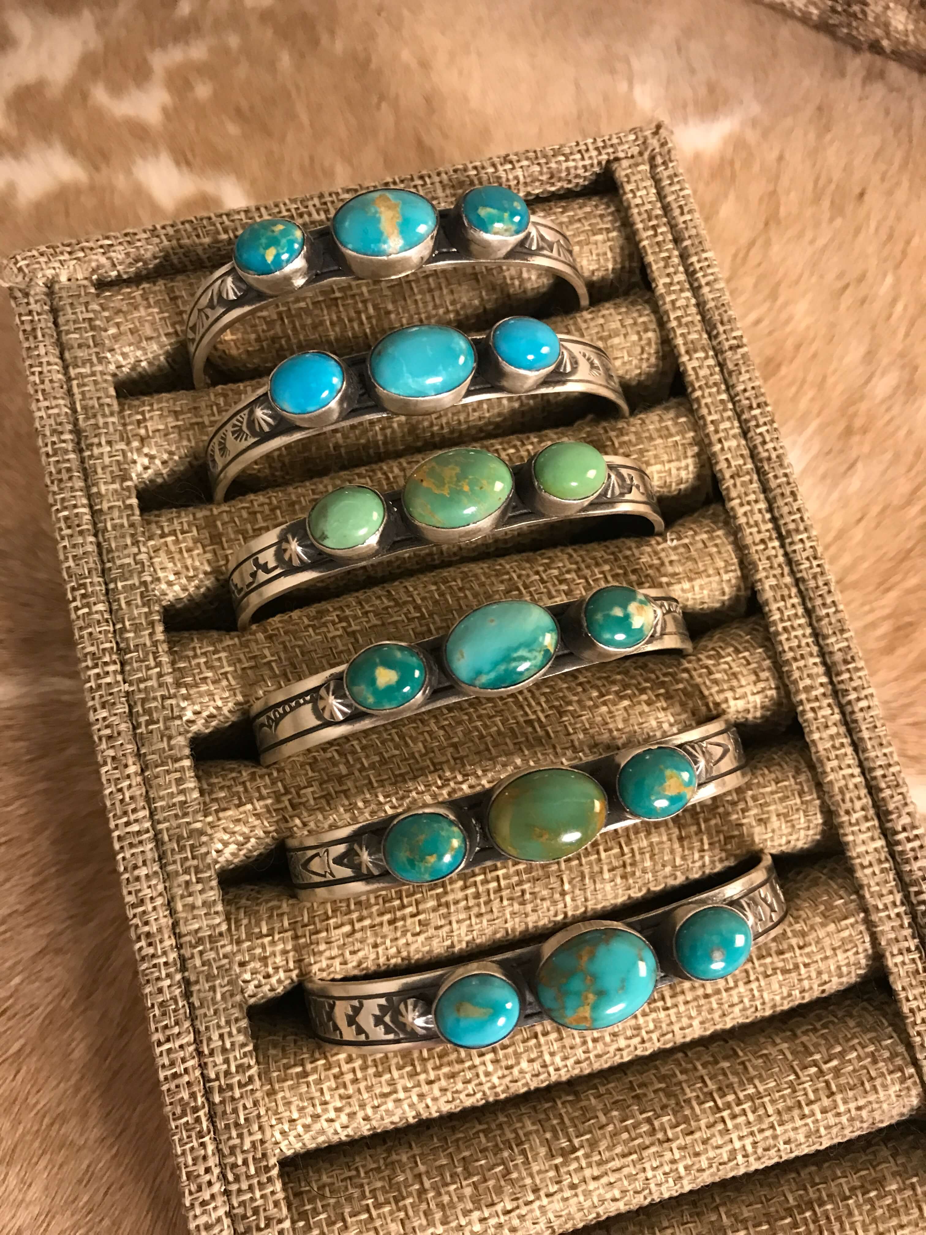 The Laurent Triple Stone Cuffs-Bracelets & Cuffs-Calli Co., Turquoise and Silver Jewelry, Native American Handmade, Zuni Tribe, Navajo Tribe, Brock Texas