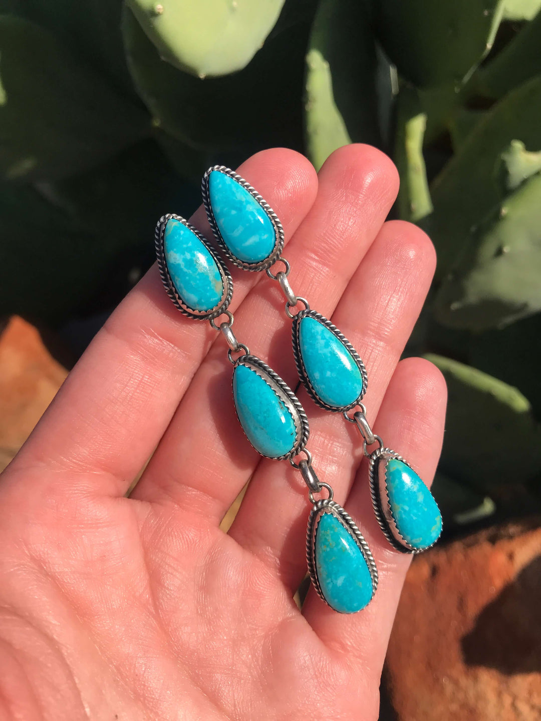 Zuni Snake Eye Turquoise Chandelier Earrings with Dangles, Vintage