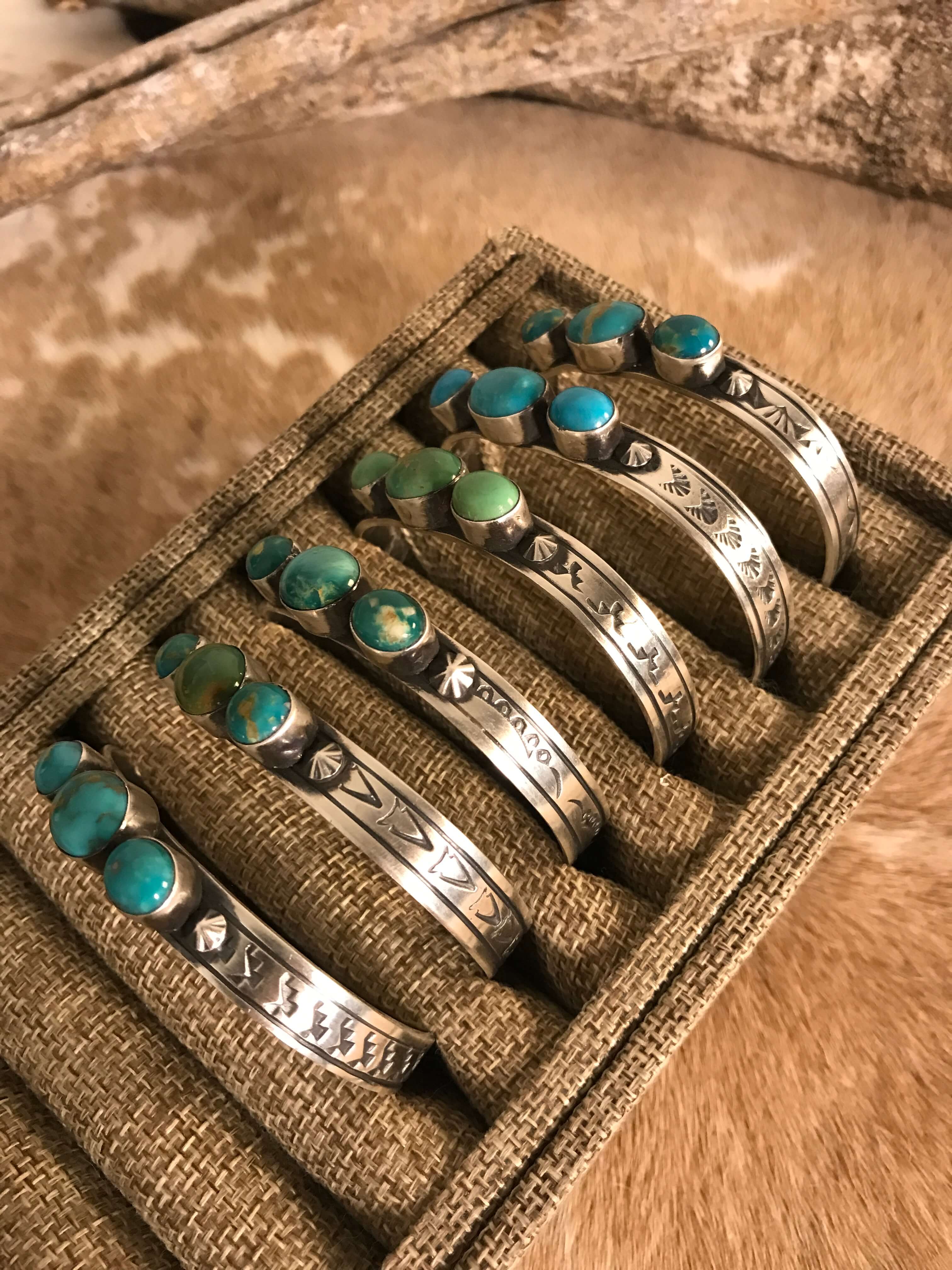 The Laurent Triple Stone Cuffs-Bracelets & Cuffs-Calli Co., Turquoise and Silver Jewelry, Native American Handmade, Zuni Tribe, Navajo Tribe, Brock Texas