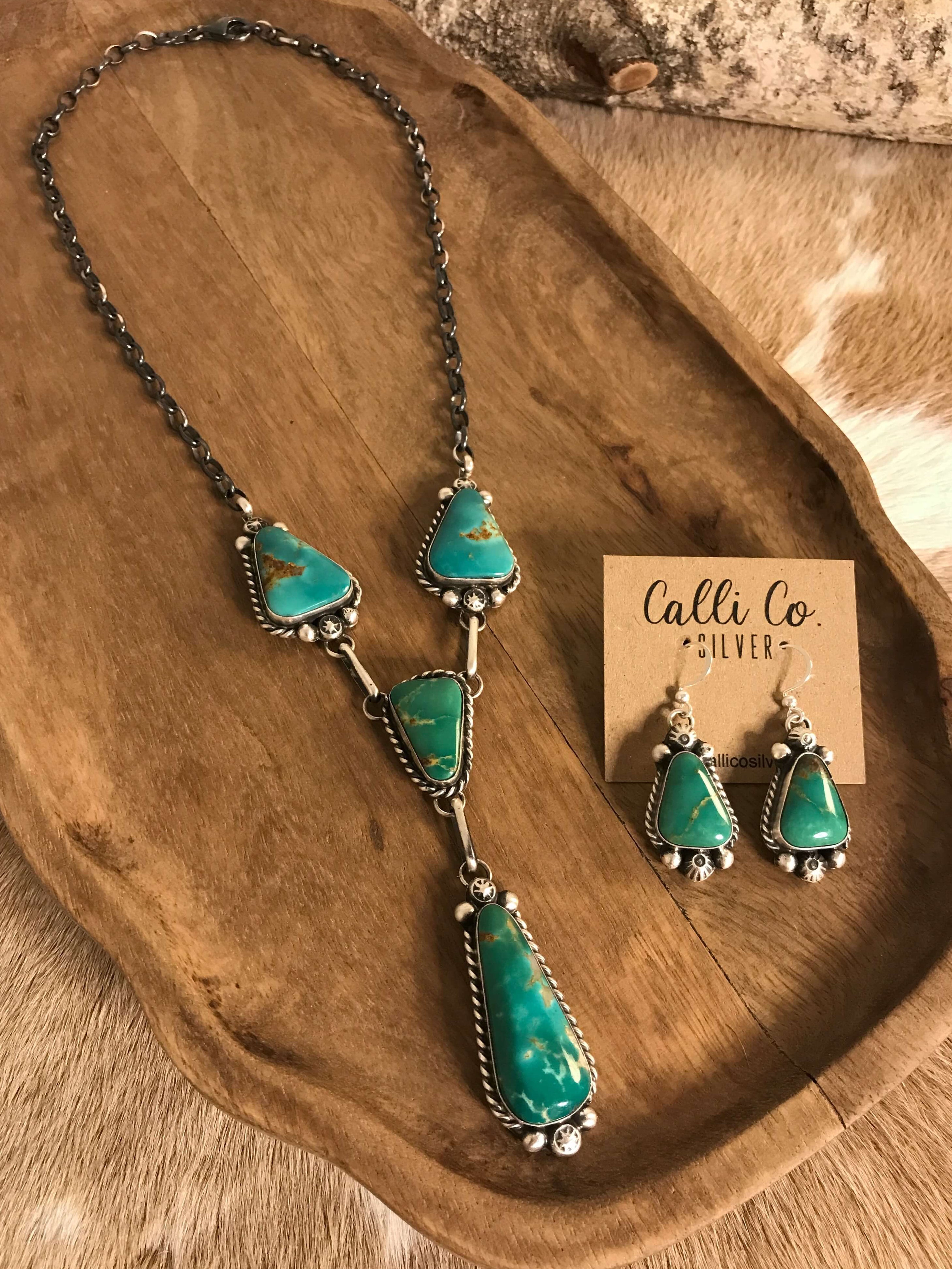 The Copeland Lariat Necklace Set, 6-Necklaces-Calli Co., Turquoise and Silver Jewelry, Native American Handmade, Zuni Tribe, Navajo Tribe, Brock Texas