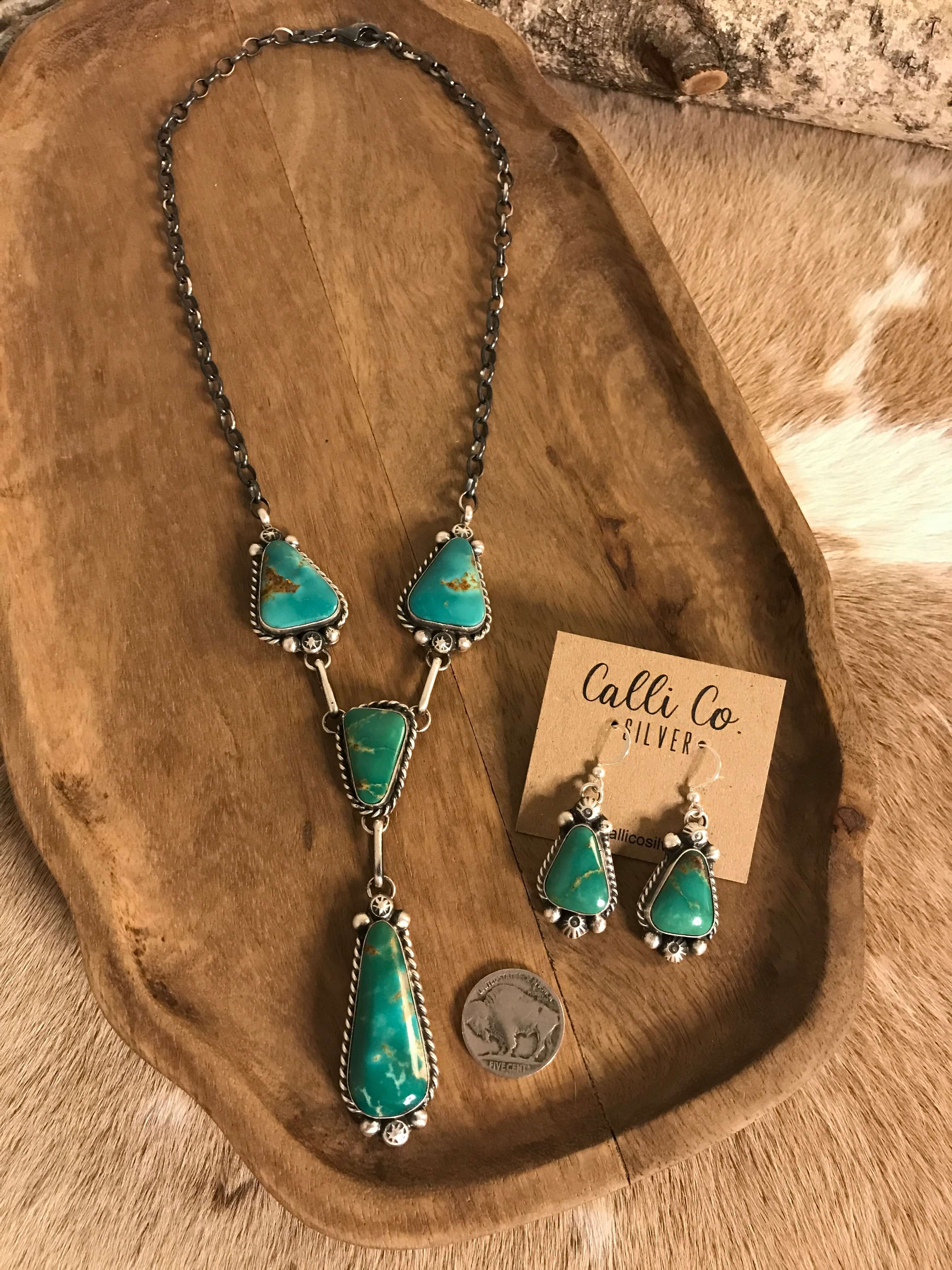 The Copeland Lariat Necklace Set, 6-Necklaces-Calli Co., Turquoise and Silver Jewelry, Native American Handmade, Zuni Tribe, Navajo Tribe, Brock Texas