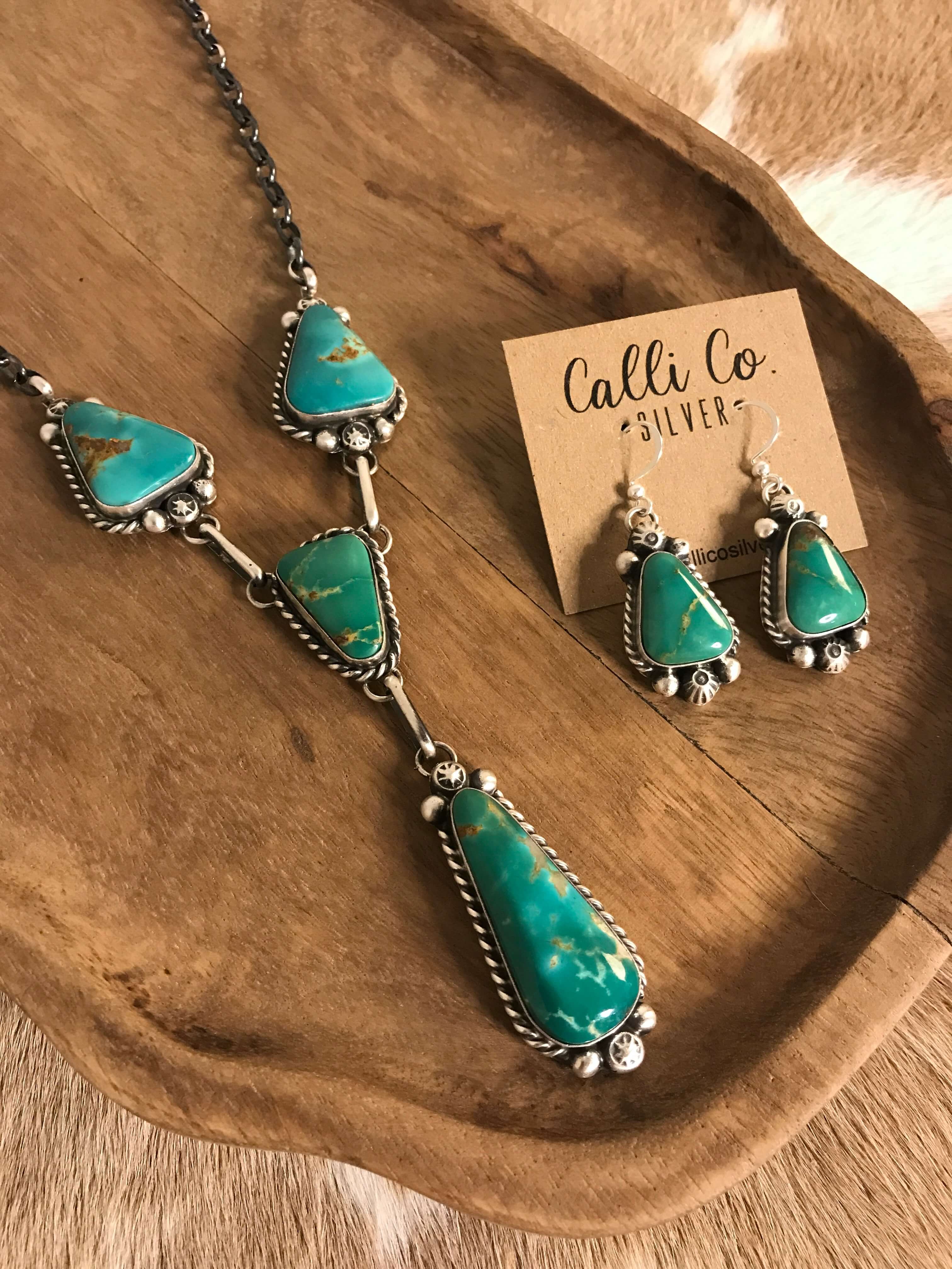 The Copeland Lariat Necklace Set, 6-Necklaces-Calli Co., Turquoise and Silver Jewelry, Native American Handmade, Zuni Tribe, Navajo Tribe, Brock Texas