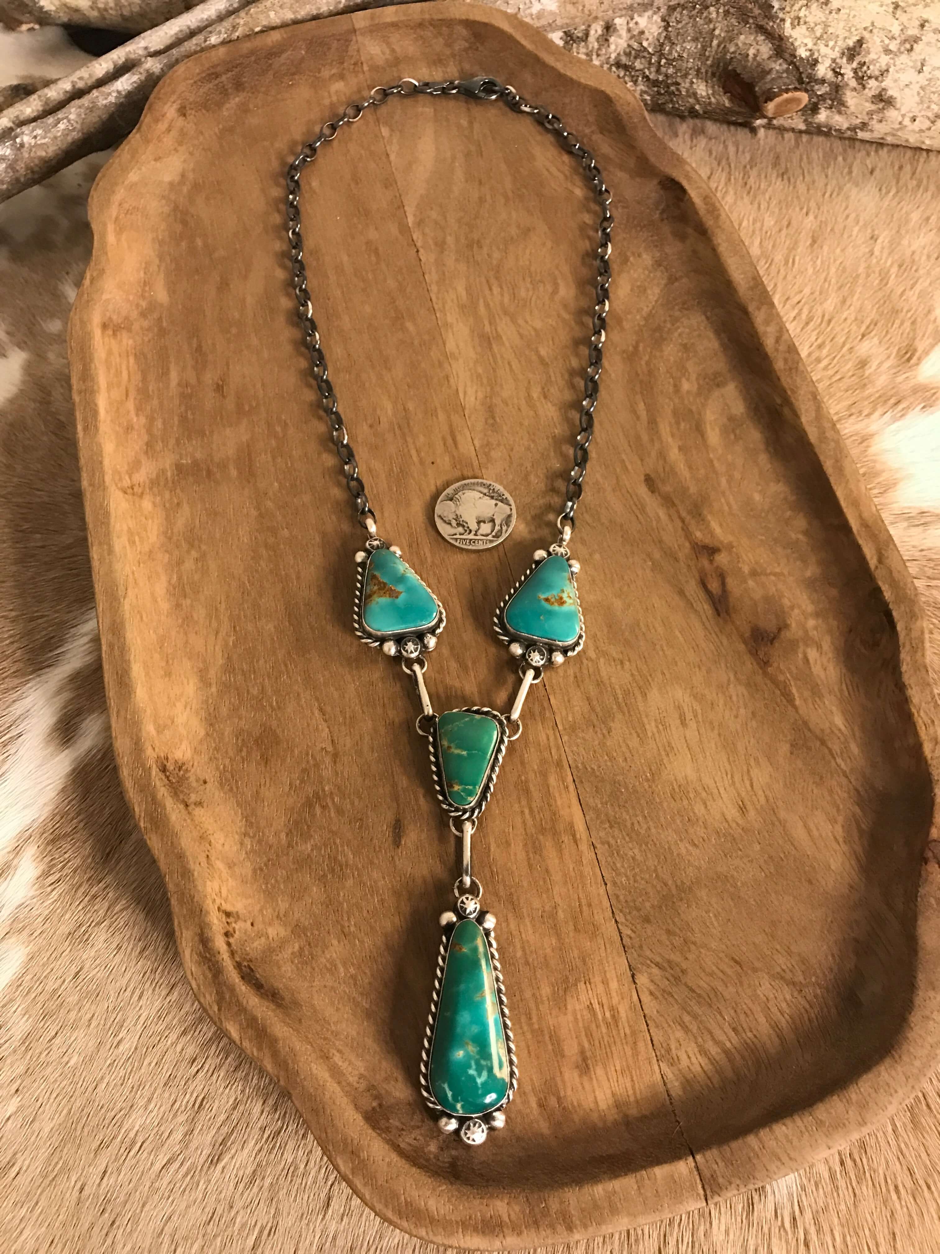 The Copeland Lariat Necklace Set, 6-Necklaces-Calli Co., Turquoise and Silver Jewelry, Native American Handmade, Zuni Tribe, Navajo Tribe, Brock Texas