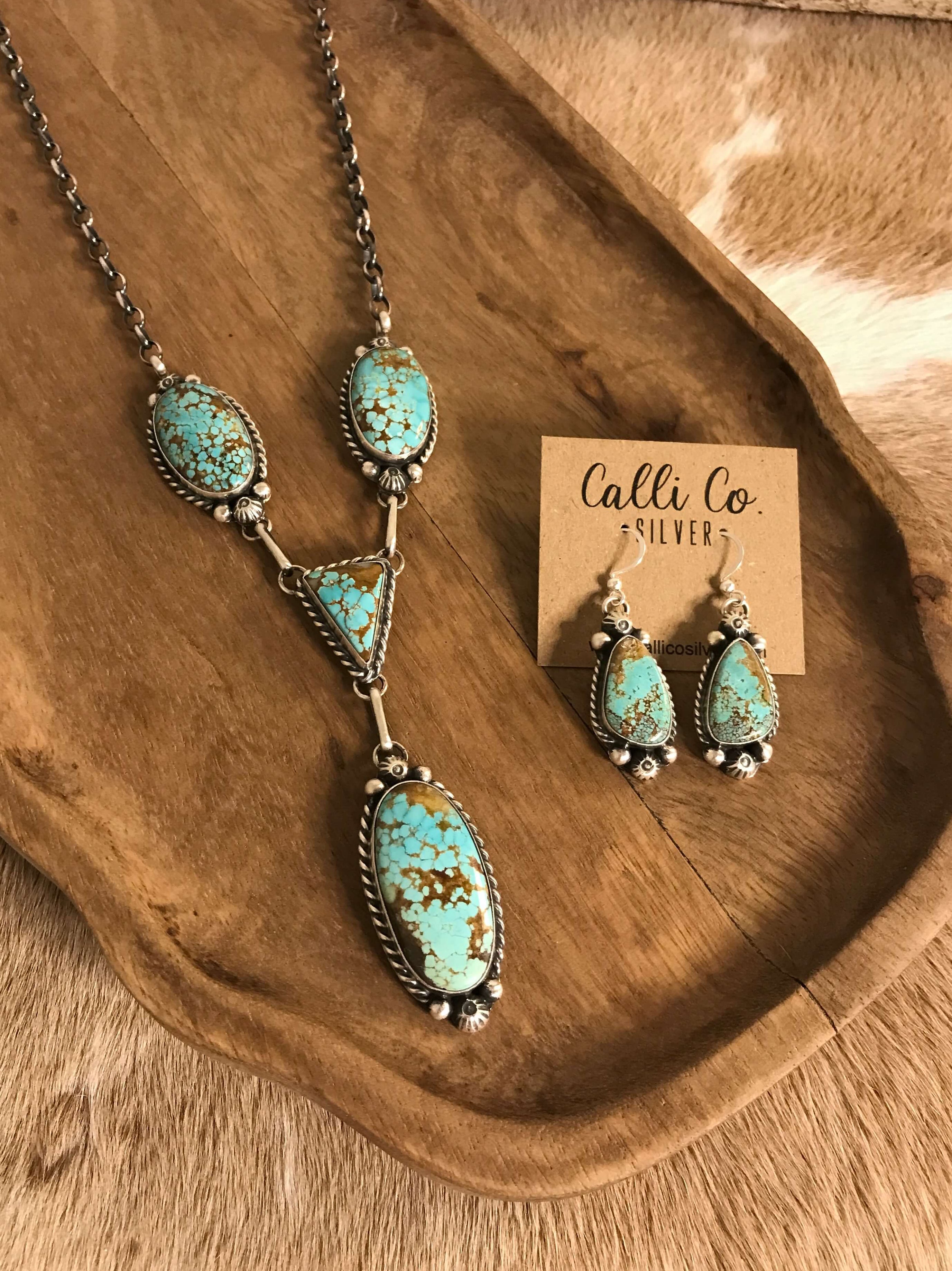 The Copeland Lariat Necklace Set, 7-Necklaces-Calli Co., Turquoise and Silver Jewelry, Native American Handmade, Zuni Tribe, Navajo Tribe, Brock Texas