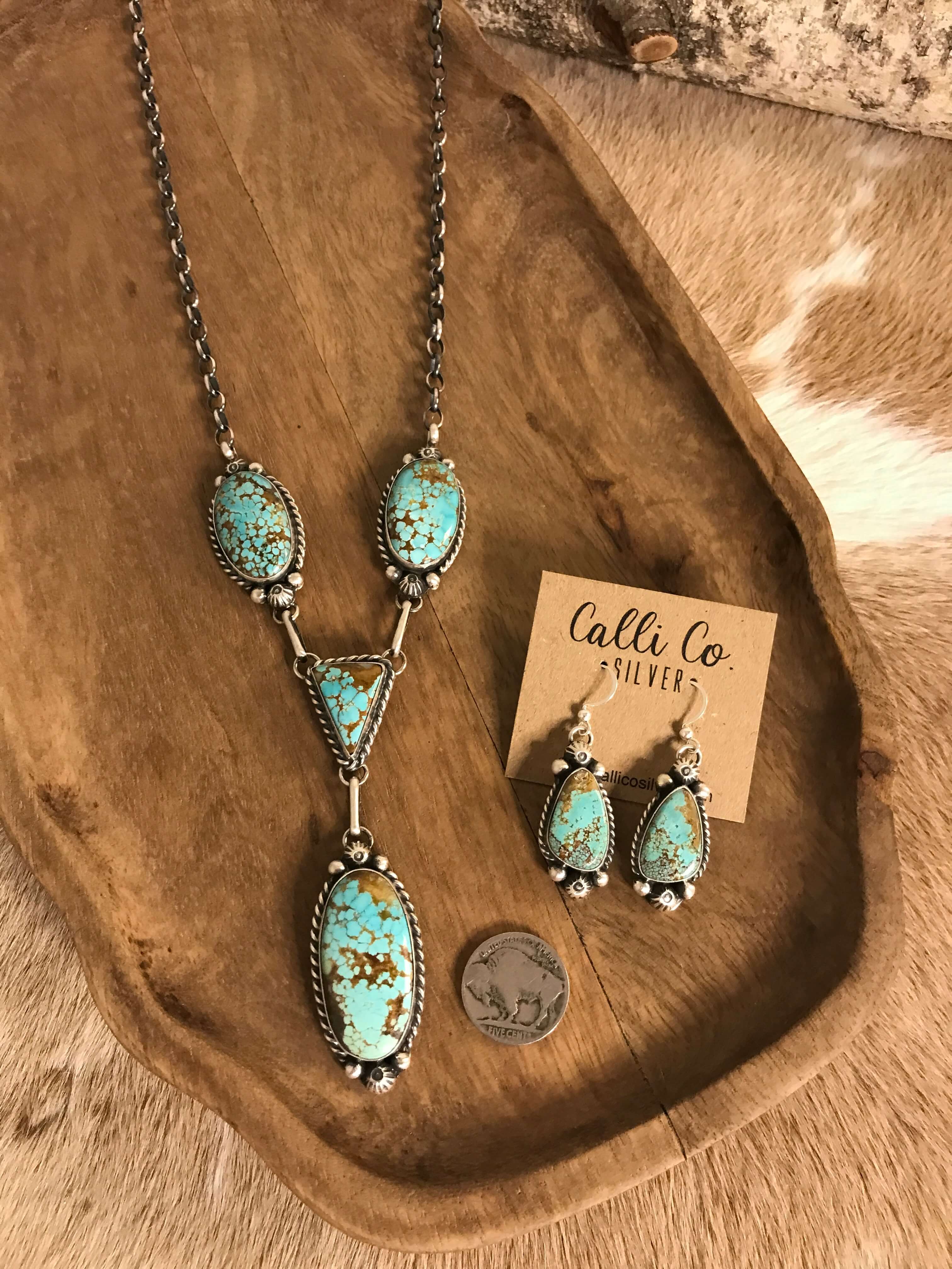 The Copeland Lariat Necklace Set, 7-Necklaces-Calli Co., Turquoise and Silver Jewelry, Native American Handmade, Zuni Tribe, Navajo Tribe, Brock Texas