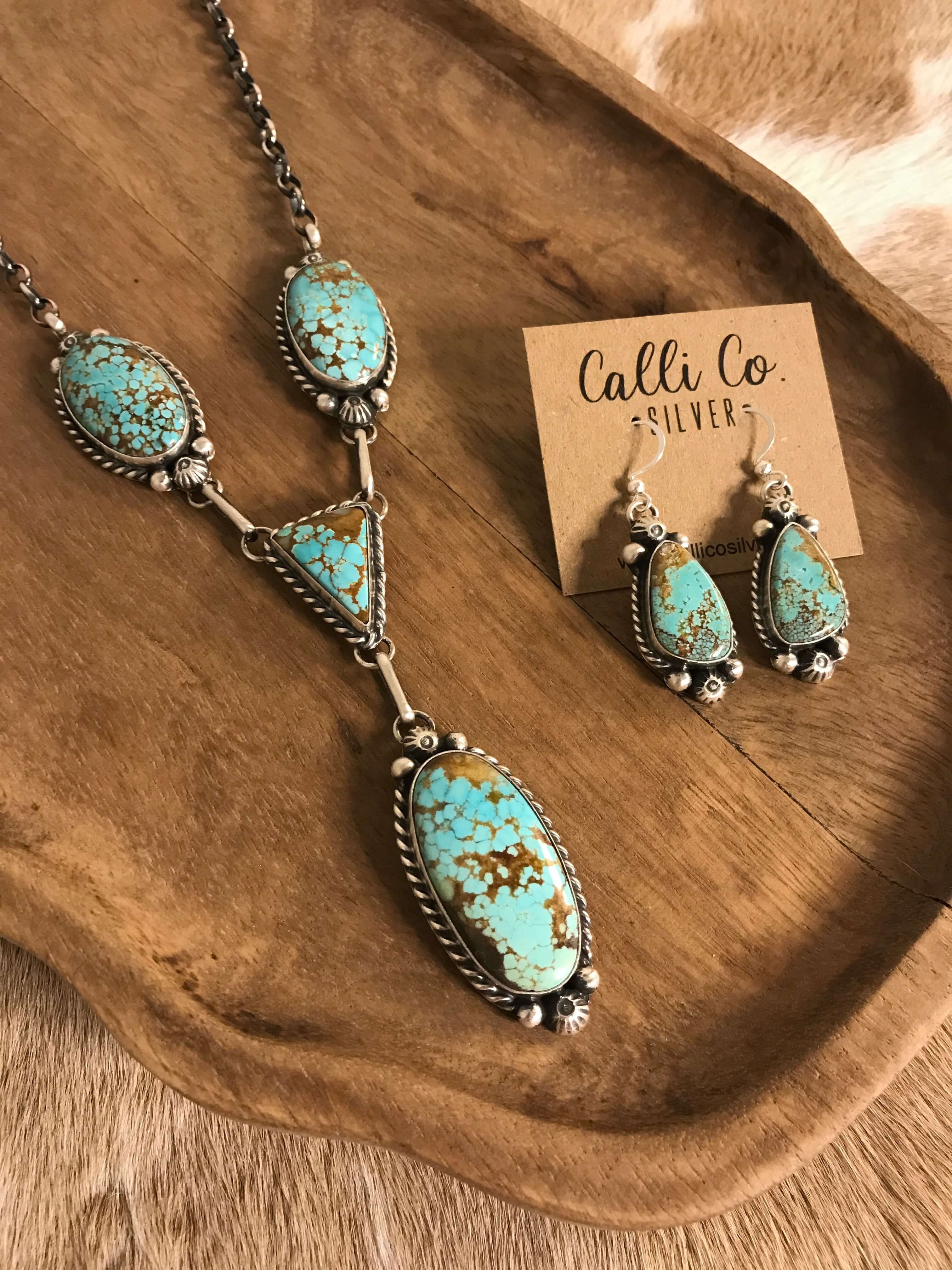 The Copeland Lariat Necklace Set, 7-Necklaces-Calli Co., Turquoise and Silver Jewelry, Native American Handmade, Zuni Tribe, Navajo Tribe, Brock Texas