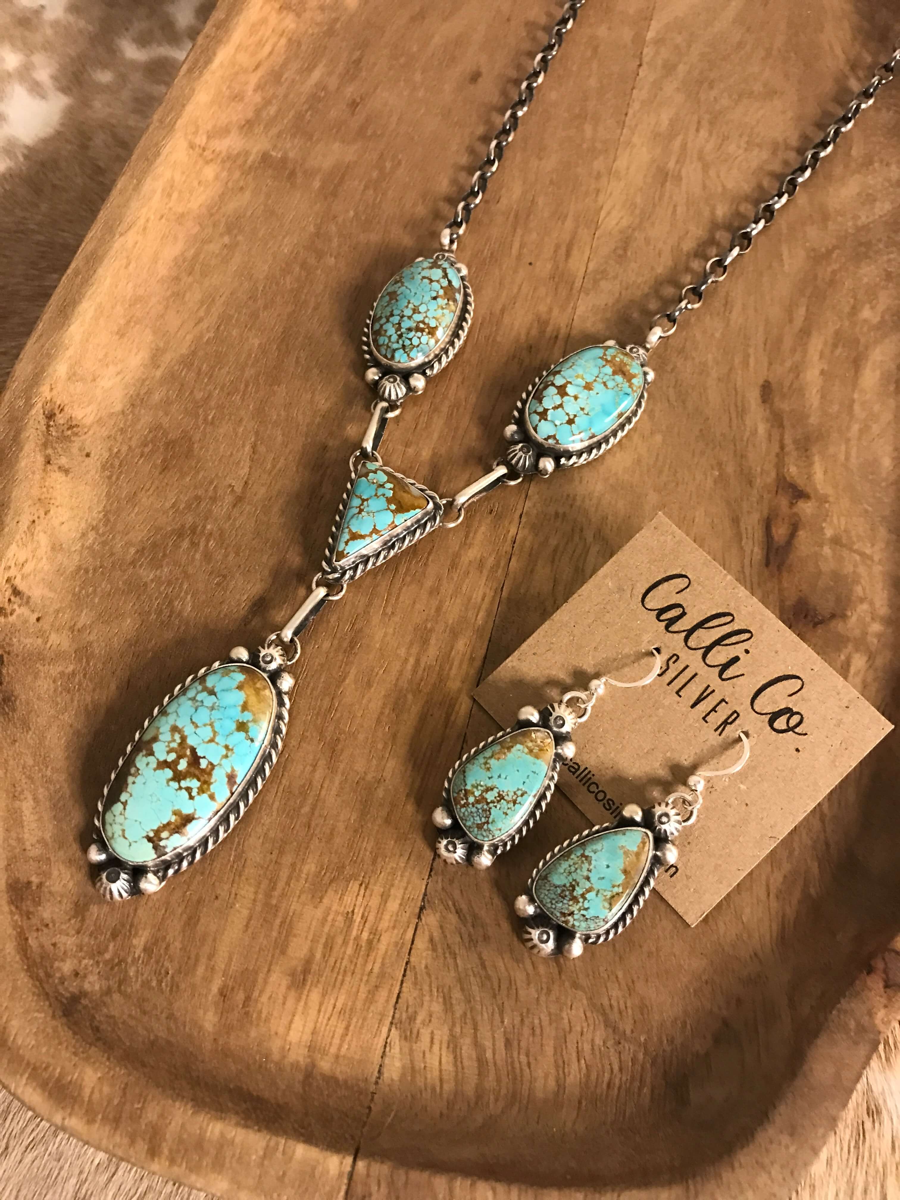 The Copeland Lariat Necklace Set, 7-Necklaces-Calli Co., Turquoise and Silver Jewelry, Native American Handmade, Zuni Tribe, Navajo Tribe, Brock Texas