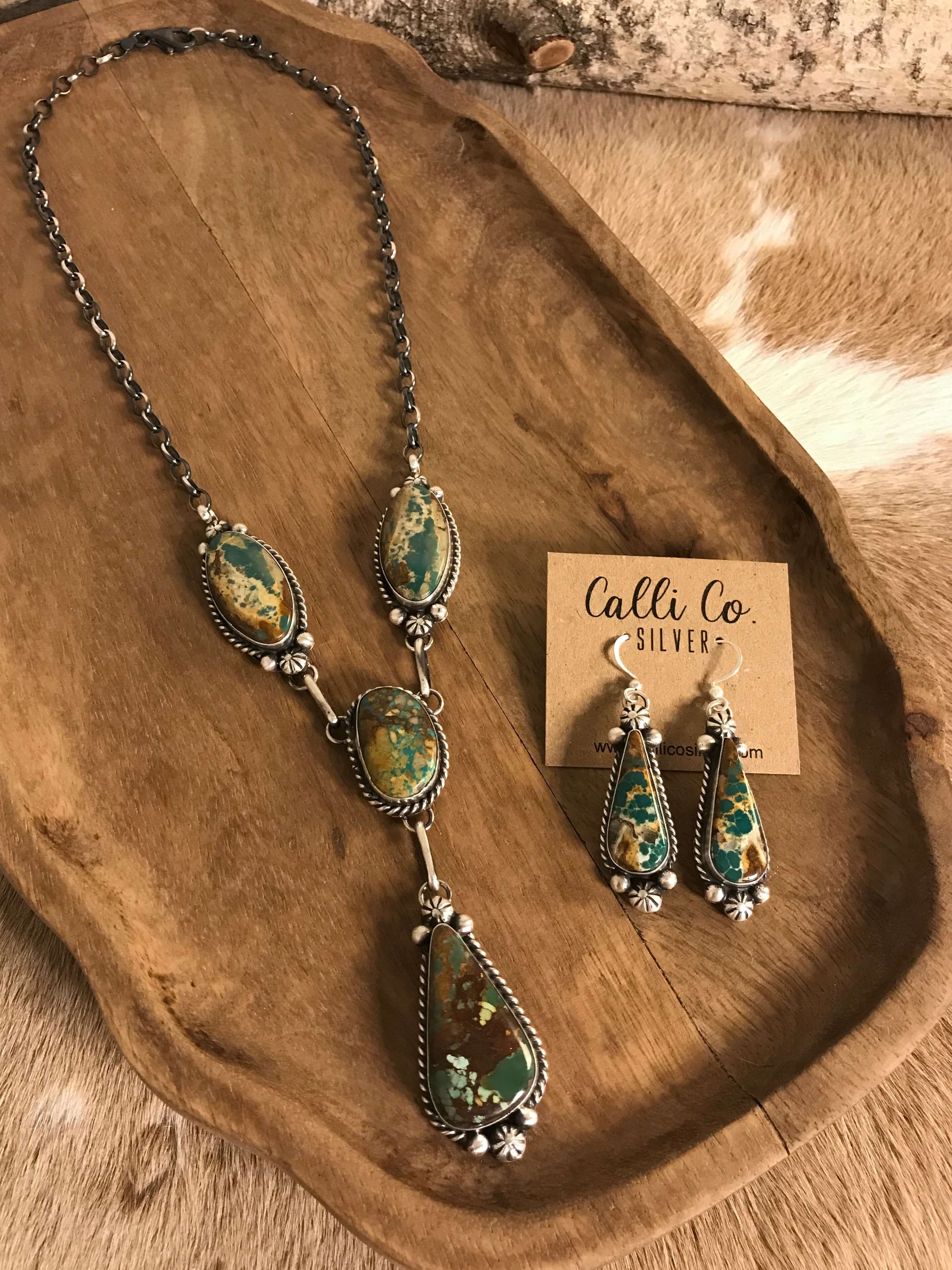 The Copeland Lariat Necklace Set, 8-Necklaces-Calli Co., Turquoise and Silver Jewelry, Native American Handmade, Zuni Tribe, Navajo Tribe, Brock Texas