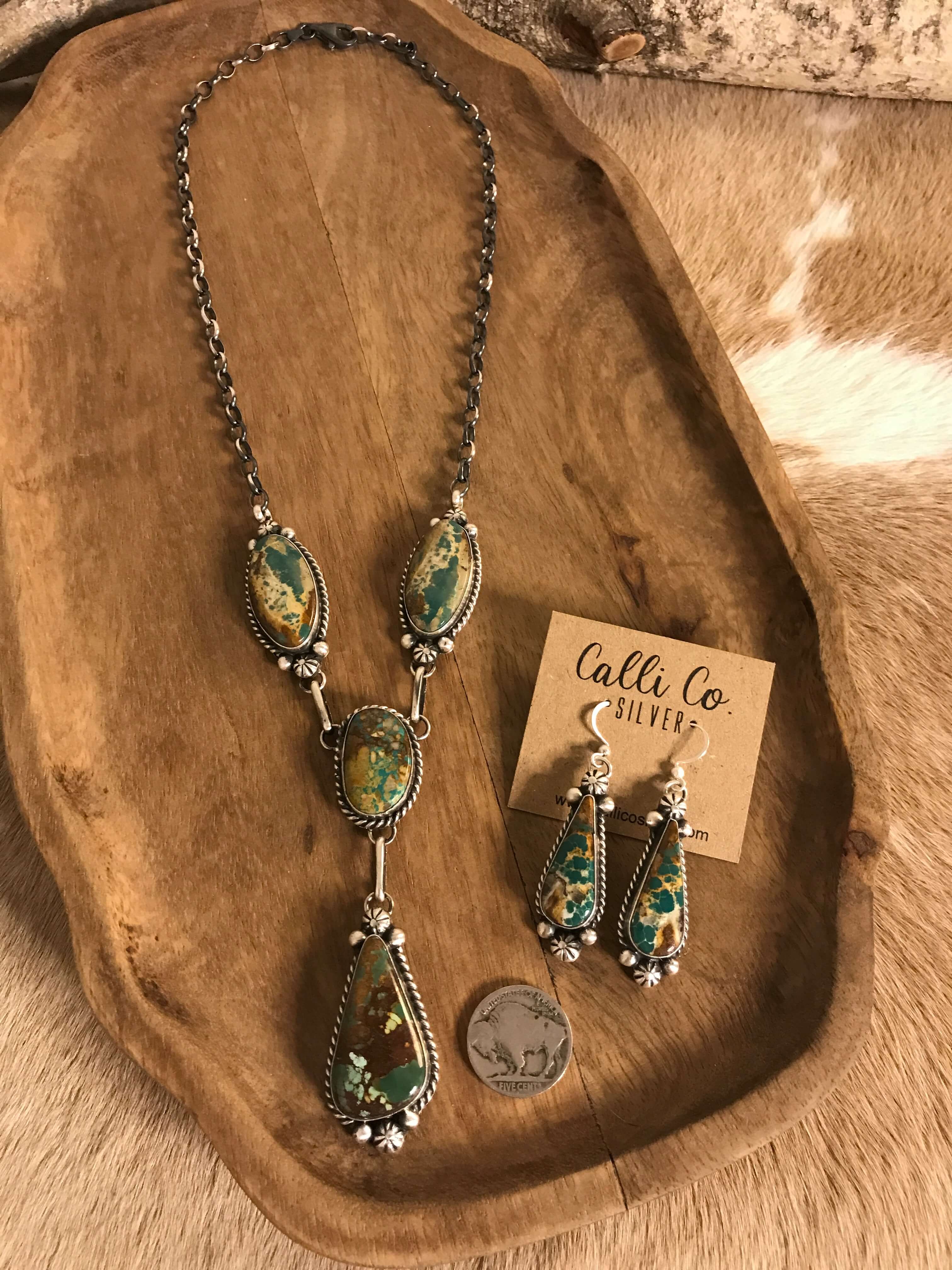 The Copeland Lariat Necklace Set, 8-Necklaces-Calli Co., Turquoise and Silver Jewelry, Native American Handmade, Zuni Tribe, Navajo Tribe, Brock Texas