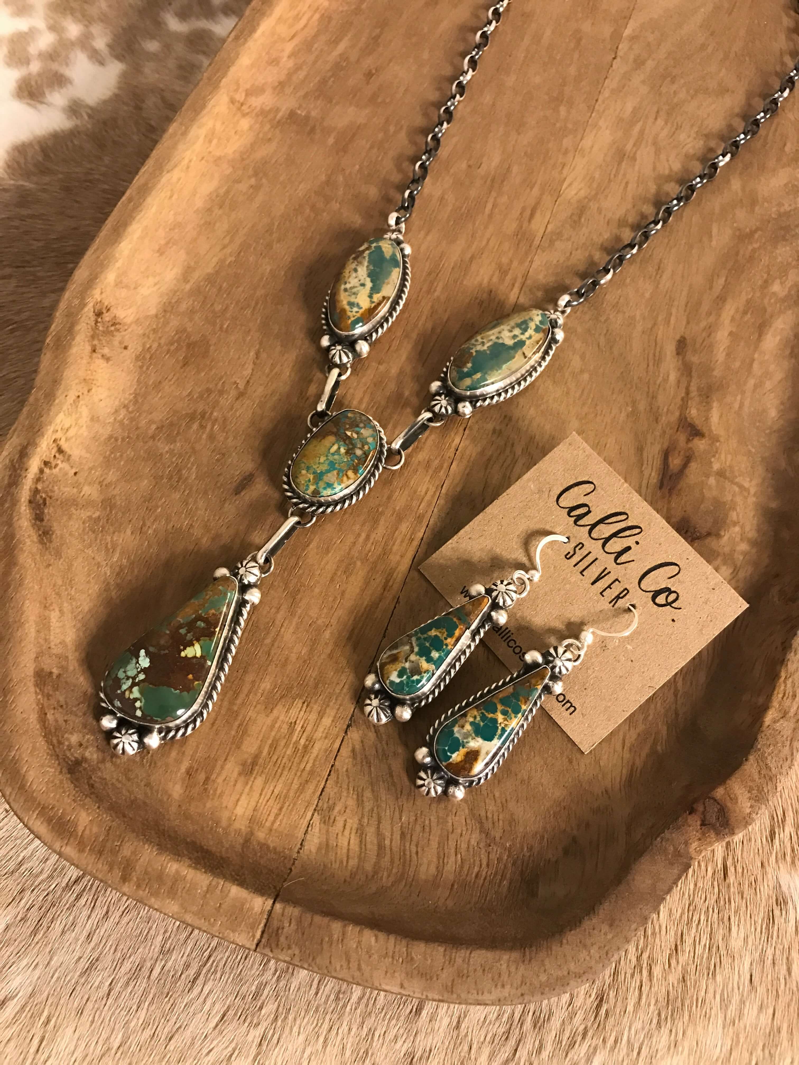 The Copeland Lariat Necklace Set, 8-Necklaces-Calli Co., Turquoise and Silver Jewelry, Native American Handmade, Zuni Tribe, Navajo Tribe, Brock Texas
