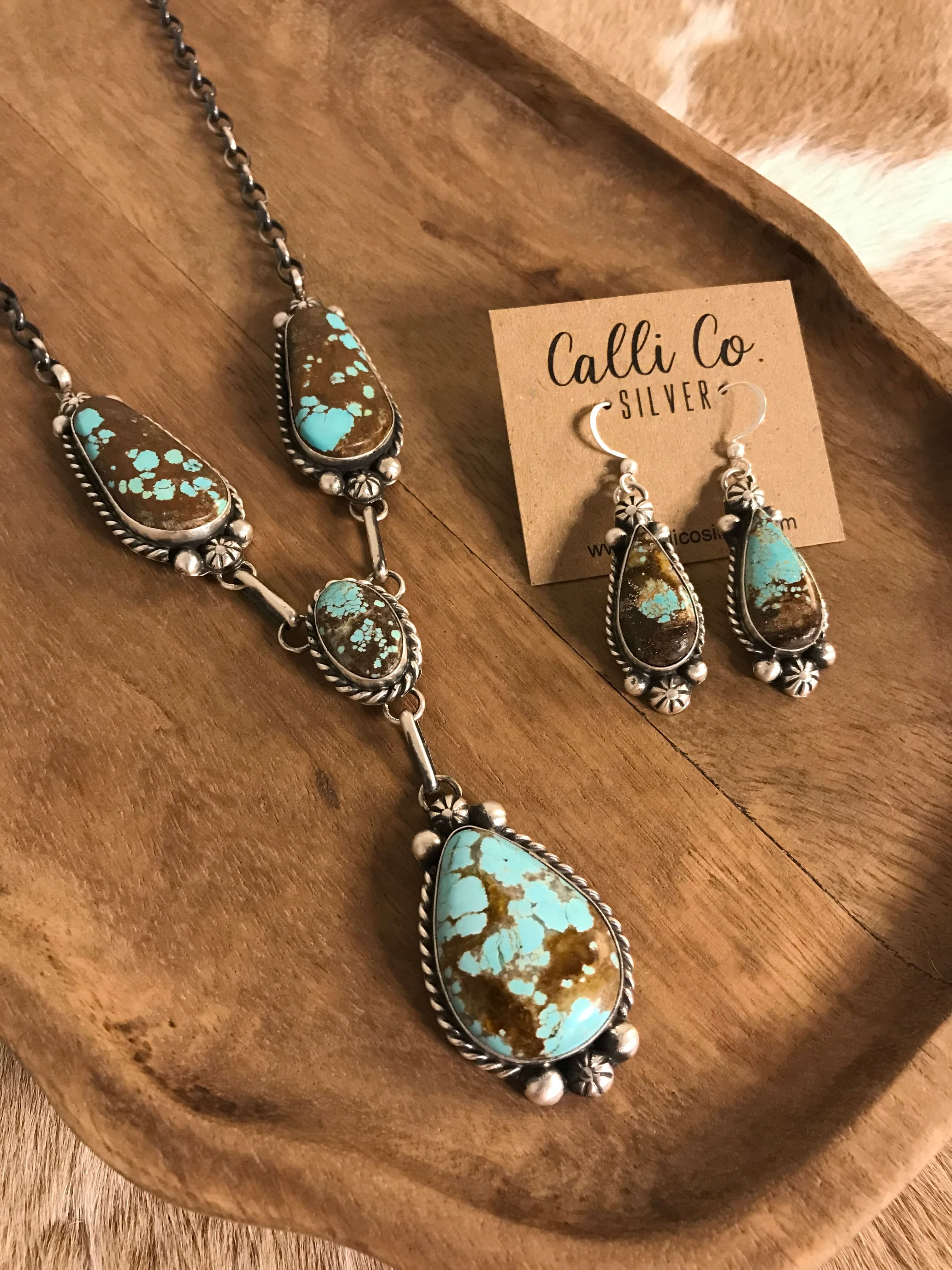 The Copeland Lariat Necklace Set, 9-Necklaces-Calli Co., Turquoise and Silver Jewelry, Native American Handmade, Zuni Tribe, Navajo Tribe, Brock Texas