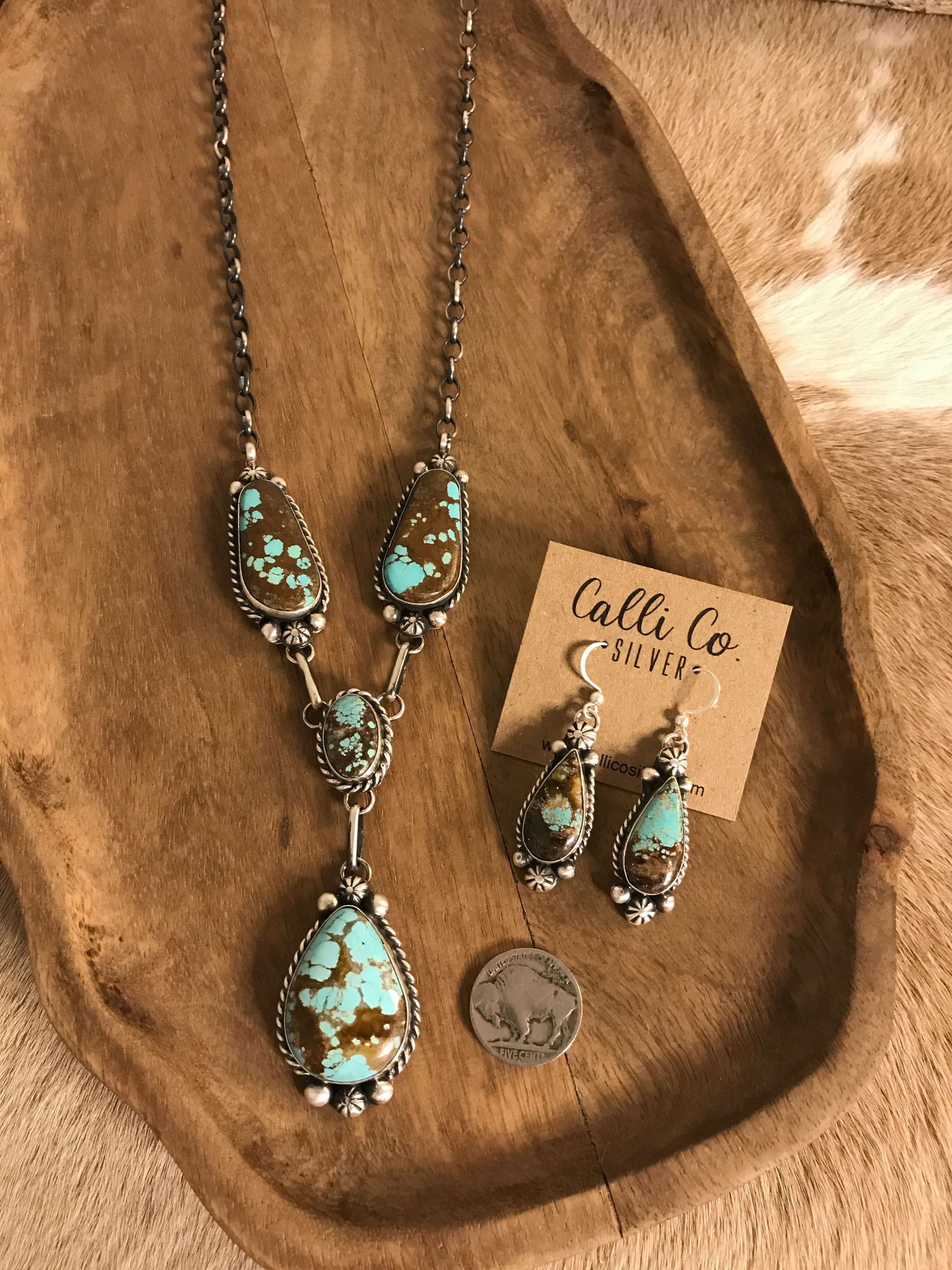 The Copeland Lariat Necklace Set, 9-Necklaces-Calli Co., Turquoise and Silver Jewelry, Native American Handmade, Zuni Tribe, Navajo Tribe, Brock Texas