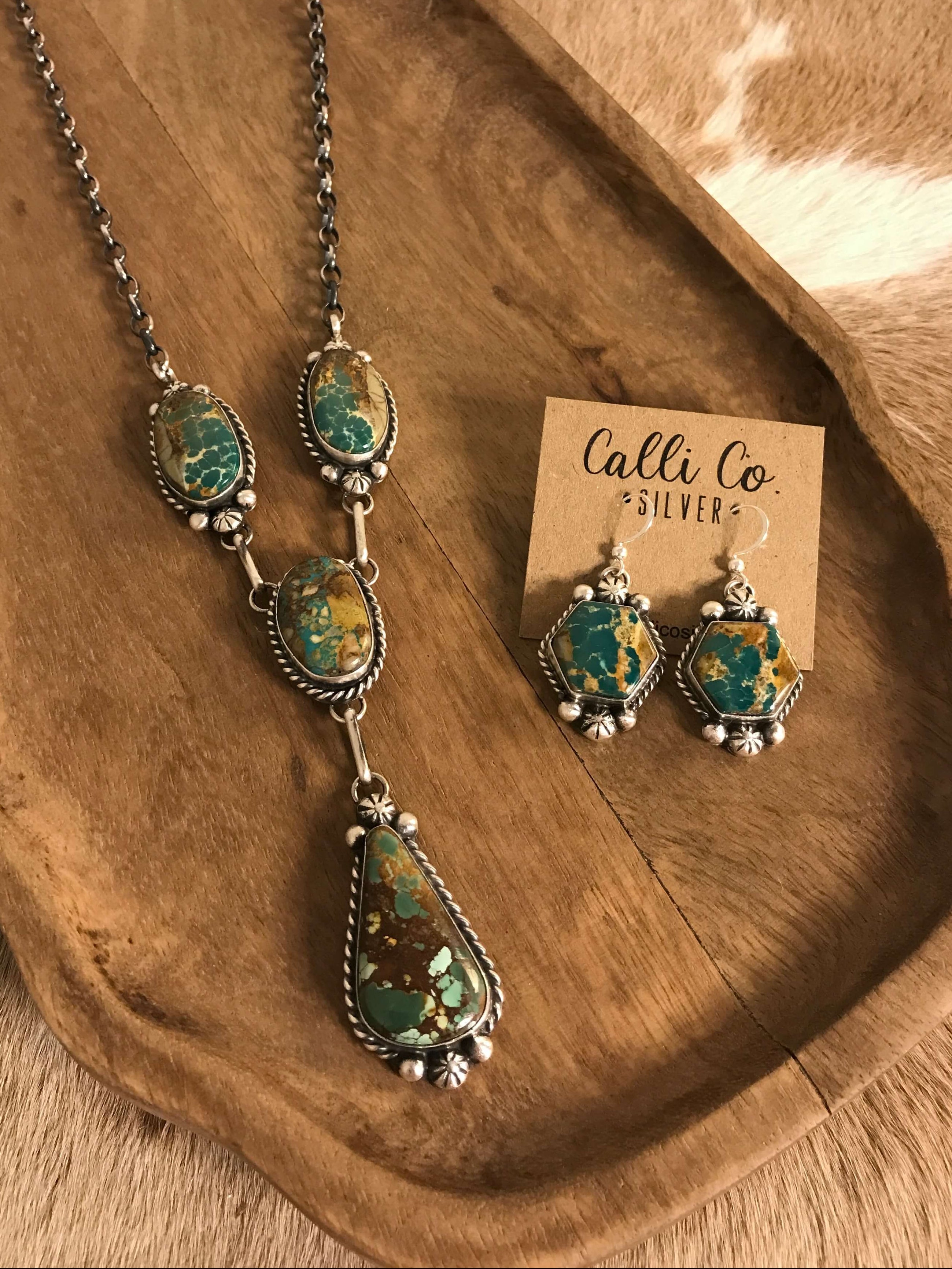 The Copeland Lariat Necklace Set, 10-Necklaces-Calli Co., Turquoise and Silver Jewelry, Native American Handmade, Zuni Tribe, Navajo Tribe, Brock Texas