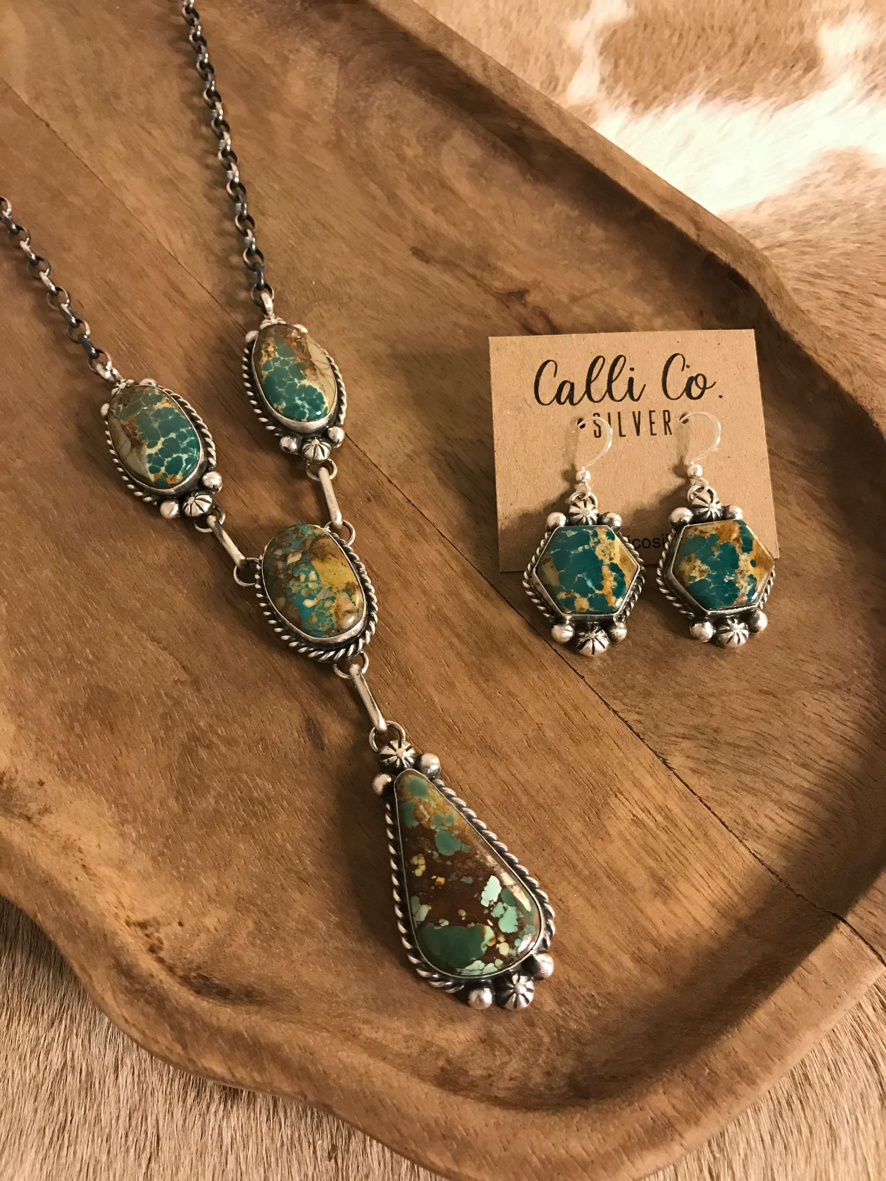 The Copeland Lariat Necklace Set, 10-Necklaces-Calli Co., Turquoise and Silver Jewelry, Native American Handmade, Zuni Tribe, Navajo Tribe, Brock Texas