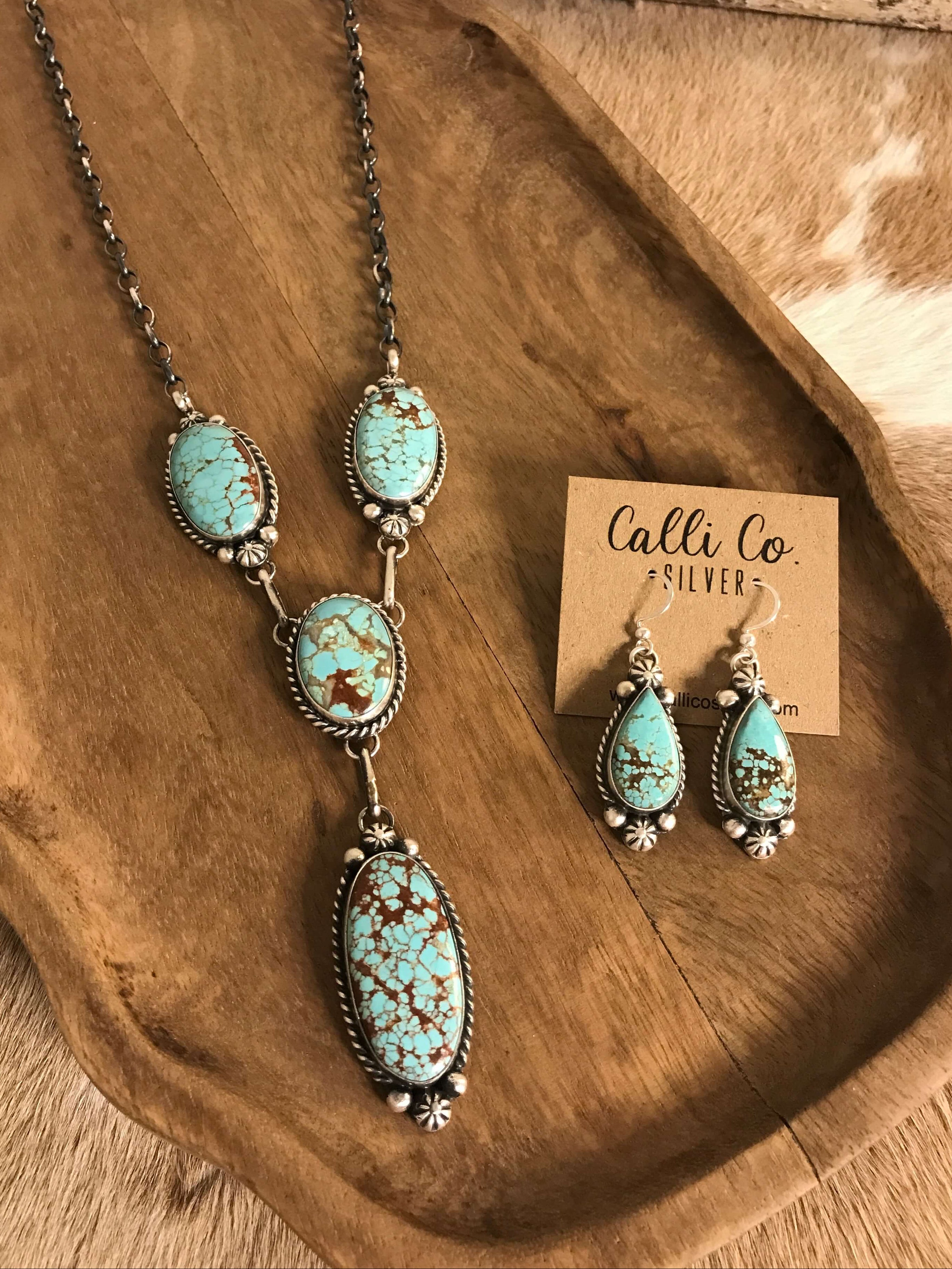 The Copeland Lariat Necklace Set, 11-Necklaces-Calli Co., Turquoise and Silver Jewelry, Native American Handmade, Zuni Tribe, Navajo Tribe, Brock Texas